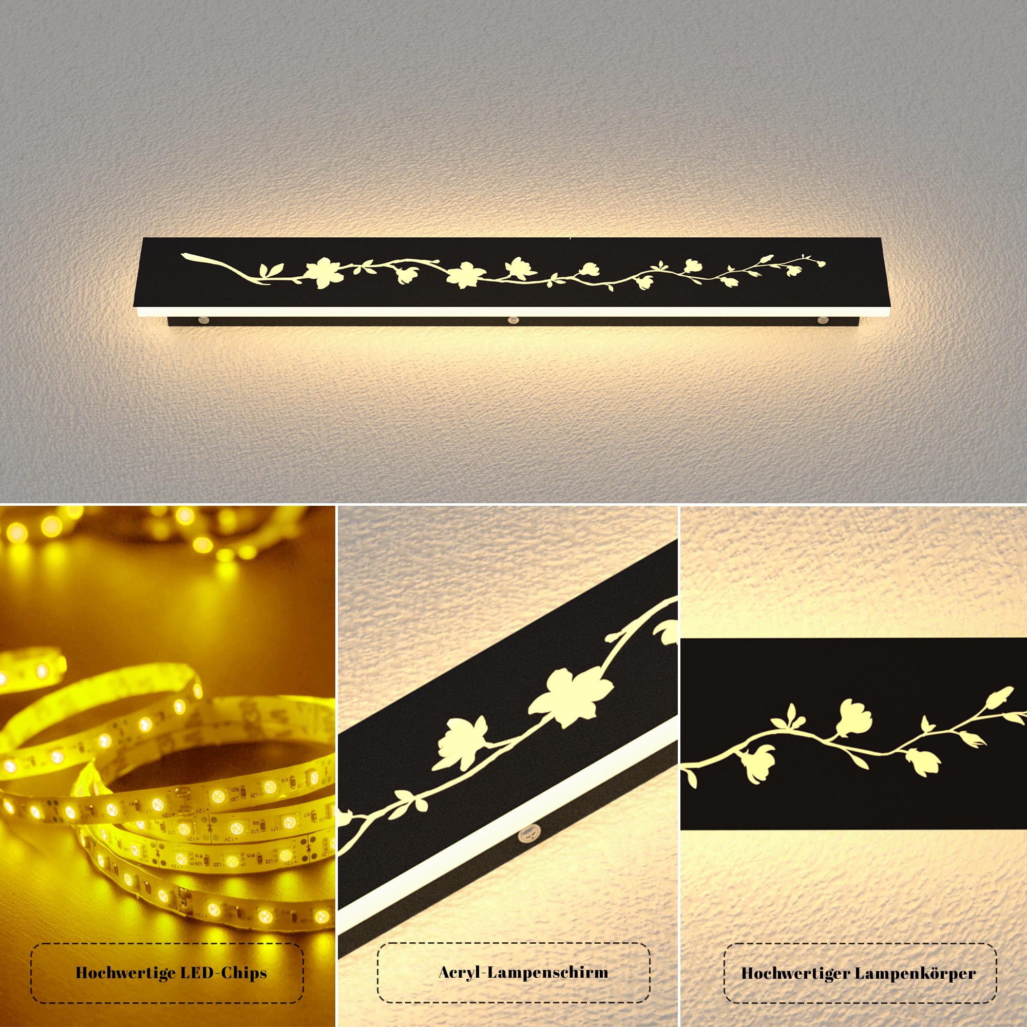 Aplique LED Para Exterior, Flores De Magnolia Aplique Hueco Para Exterior 12W, Impermeable Negro Luces De Pared Exterior 3000K Iluminación Exterior Para Villas Terrazas Patios Porches 30cm