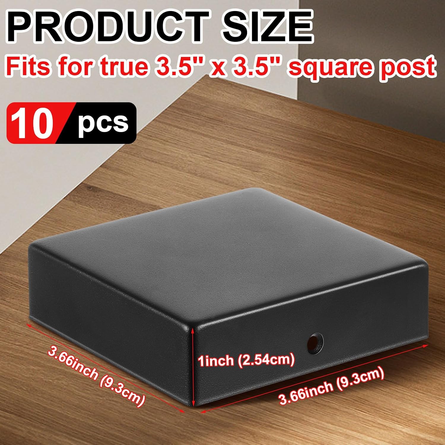 Pelopy 10 Pcs 4 x 4" Flat Pyramid Post Cap for True 3-1/2" x 3-1/2" Wood Posts Black Galvanized Powder Coated Steel Weatherproof Caps Cover for Decks, Porches, or Corridors Mailbox