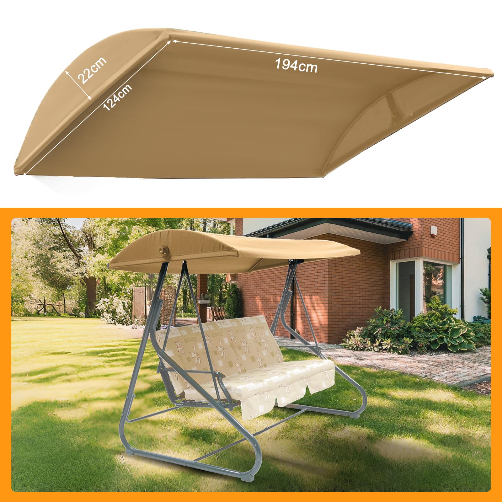 WingFly B&Q Colorado - Dondolo da giardino a 3 posti di ricambio per dondolo da giardino, copertura superiore, per dondolo da giardino (beige)