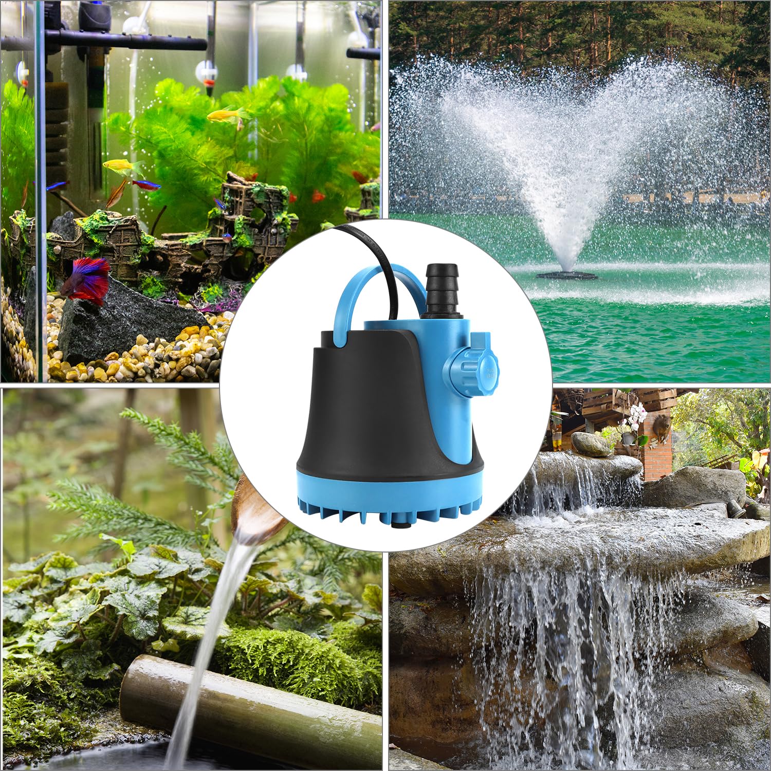 QWORK® Bomba de Agua Pequeña 35W, 2000L/H, Altura de Elevación 2,5M - Bomba Sumergible para Acuario, Estanque, Fuente de Jardin