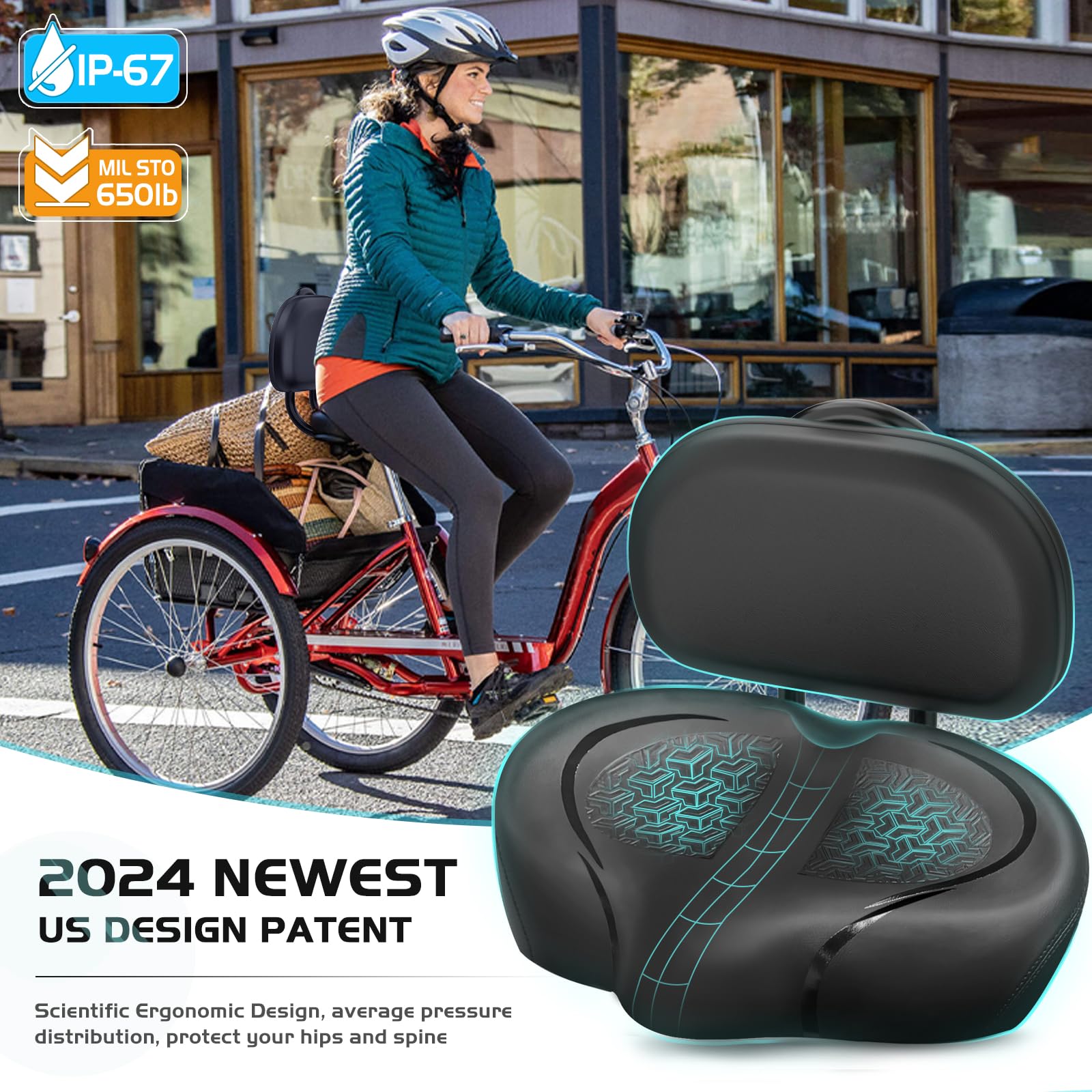 Cojín de asiento de bicicleta sin nariz para hombres y mujeres, acolchado extra y cómodo asiento de bicicleta ancho, sillín cómodo de gran tamaño para bicicletas Peloton, bicicletas estáticas