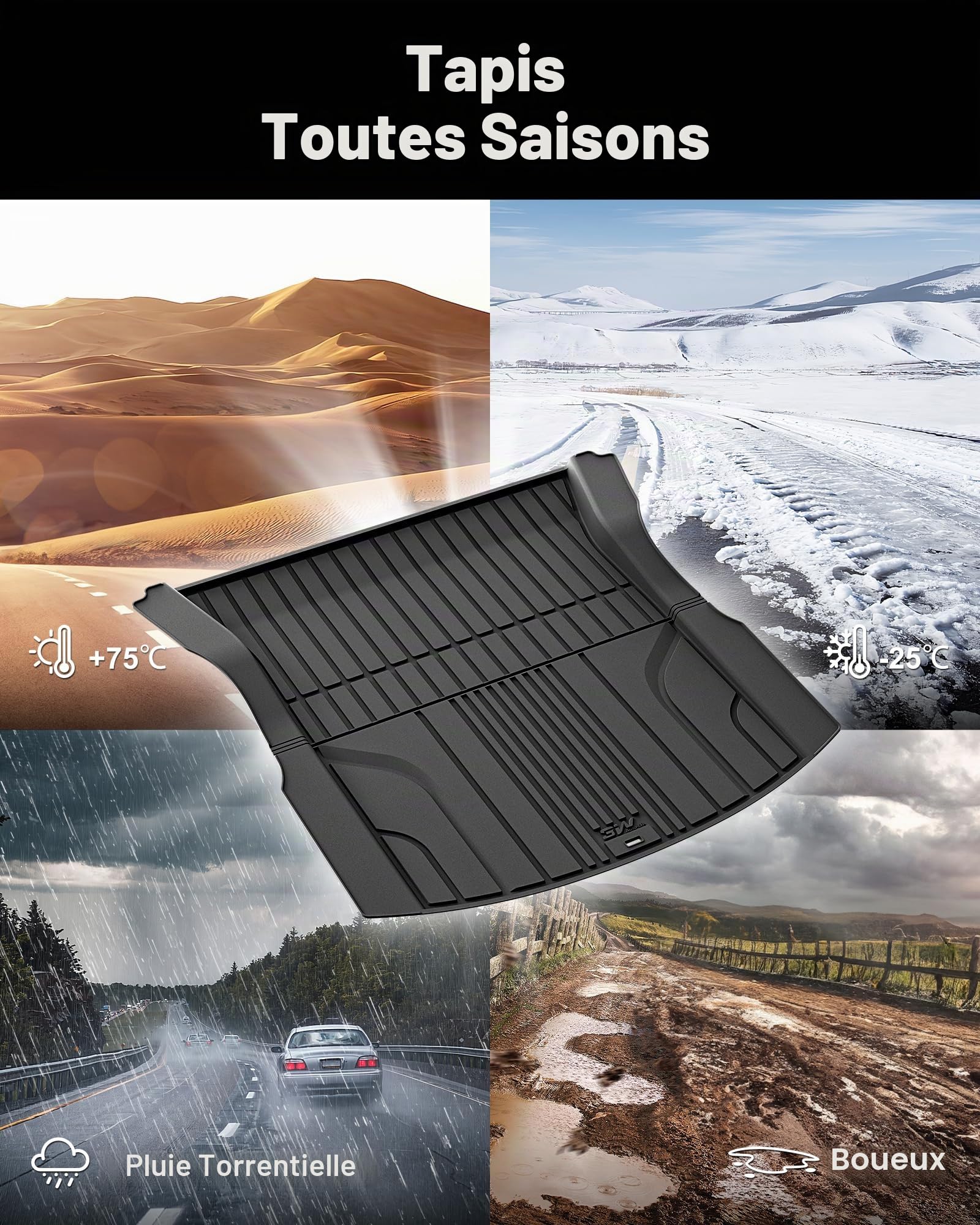 3W Tapis de Coffre pour Tesla Model 3 Highland 2024-2026 | Protection Coffre pour Chien en Thorex™, Imperméable et Résistant, Anti-Chocs Arrière, Sur Mesure, Facile à Nettoyer Arrière