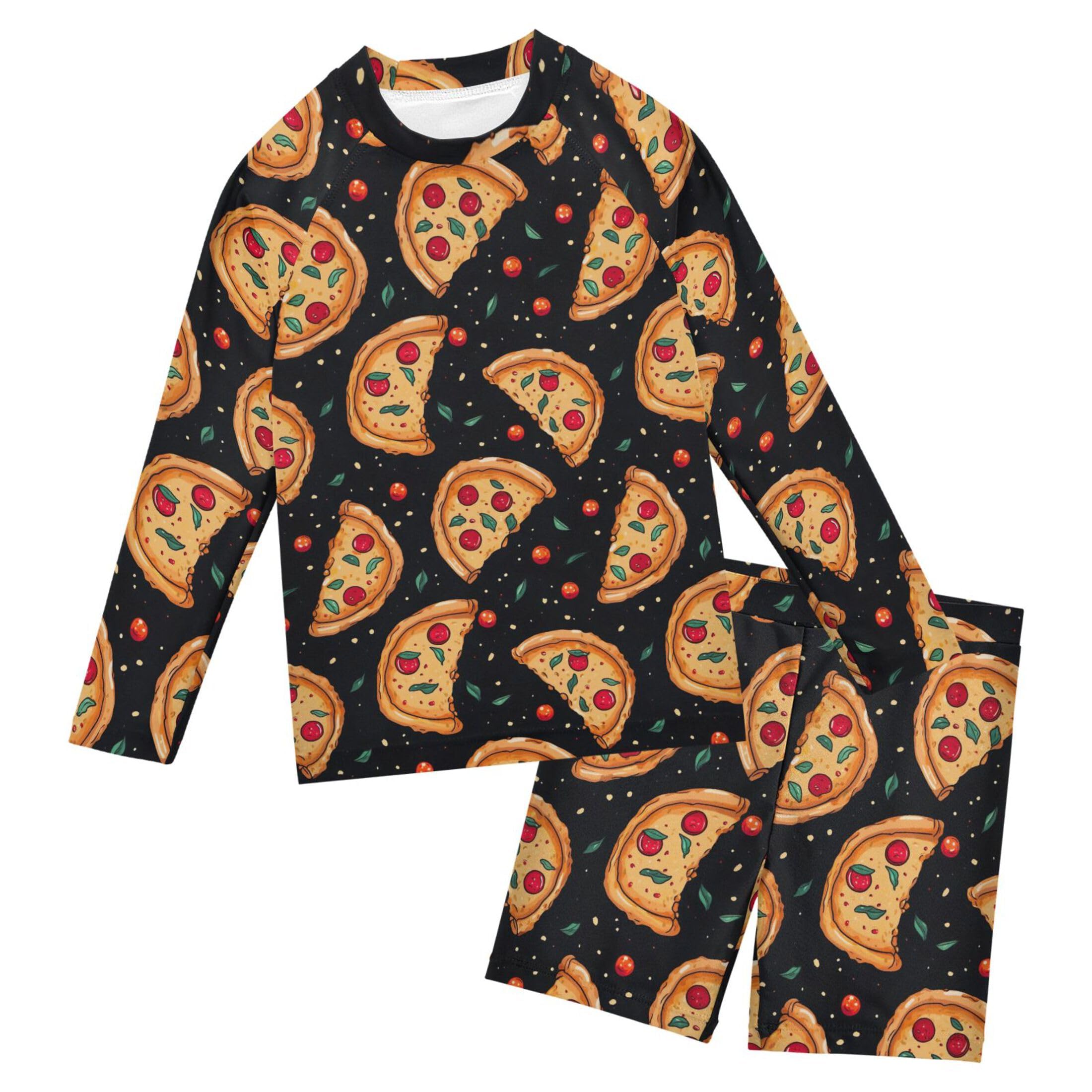 Pizza Food Boys Rash Guard Swimsuits Set for Boys Long Sleeve Swim Shirts Bathing Suits with Trunks B0402668