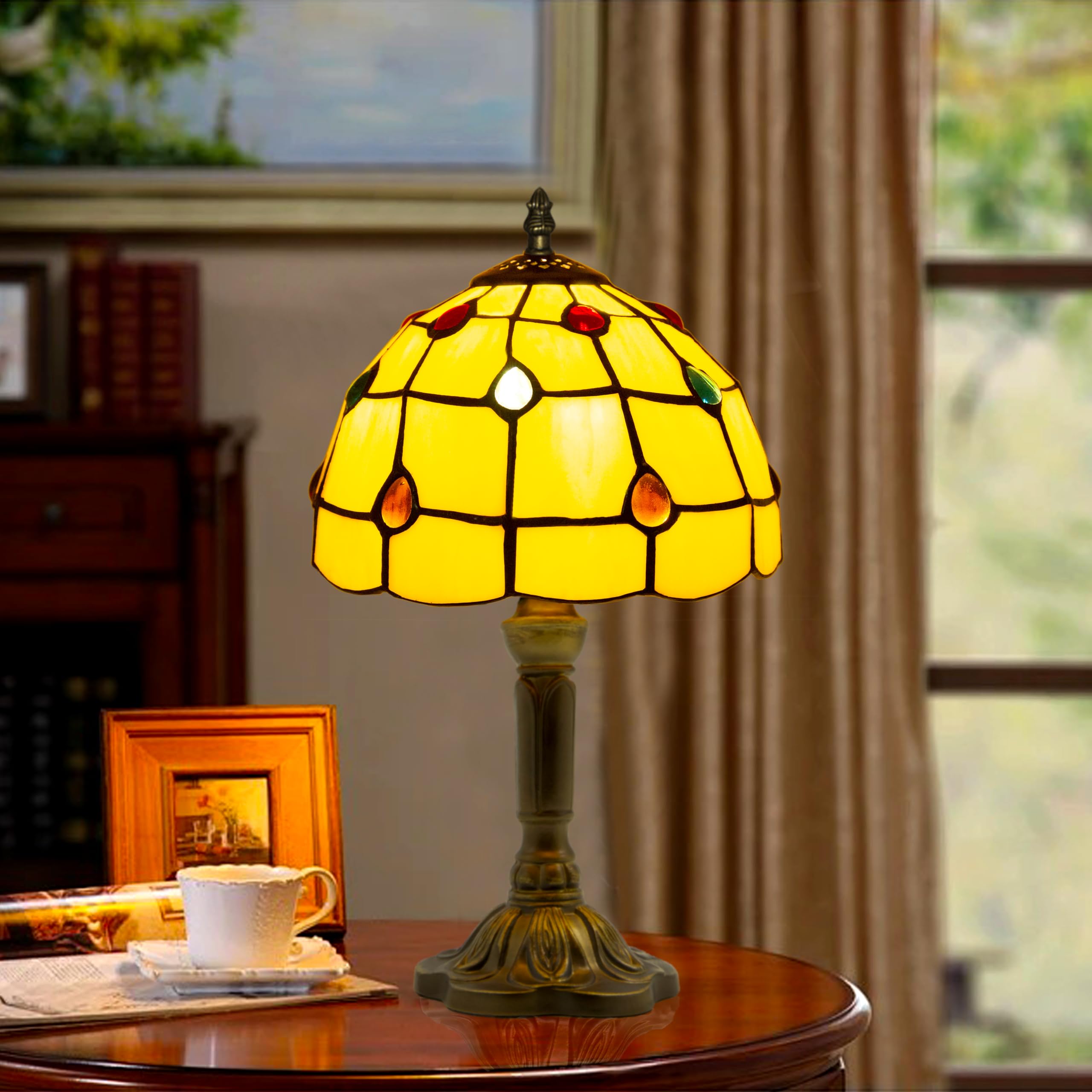 JHuiLap Small Tiffany Table Lamp,8 Inch Stained Glass Table Lamp,Tiffany Lights Table Lamps Home Décor Essential for Bedroom Living Room (Phoenix Tail)