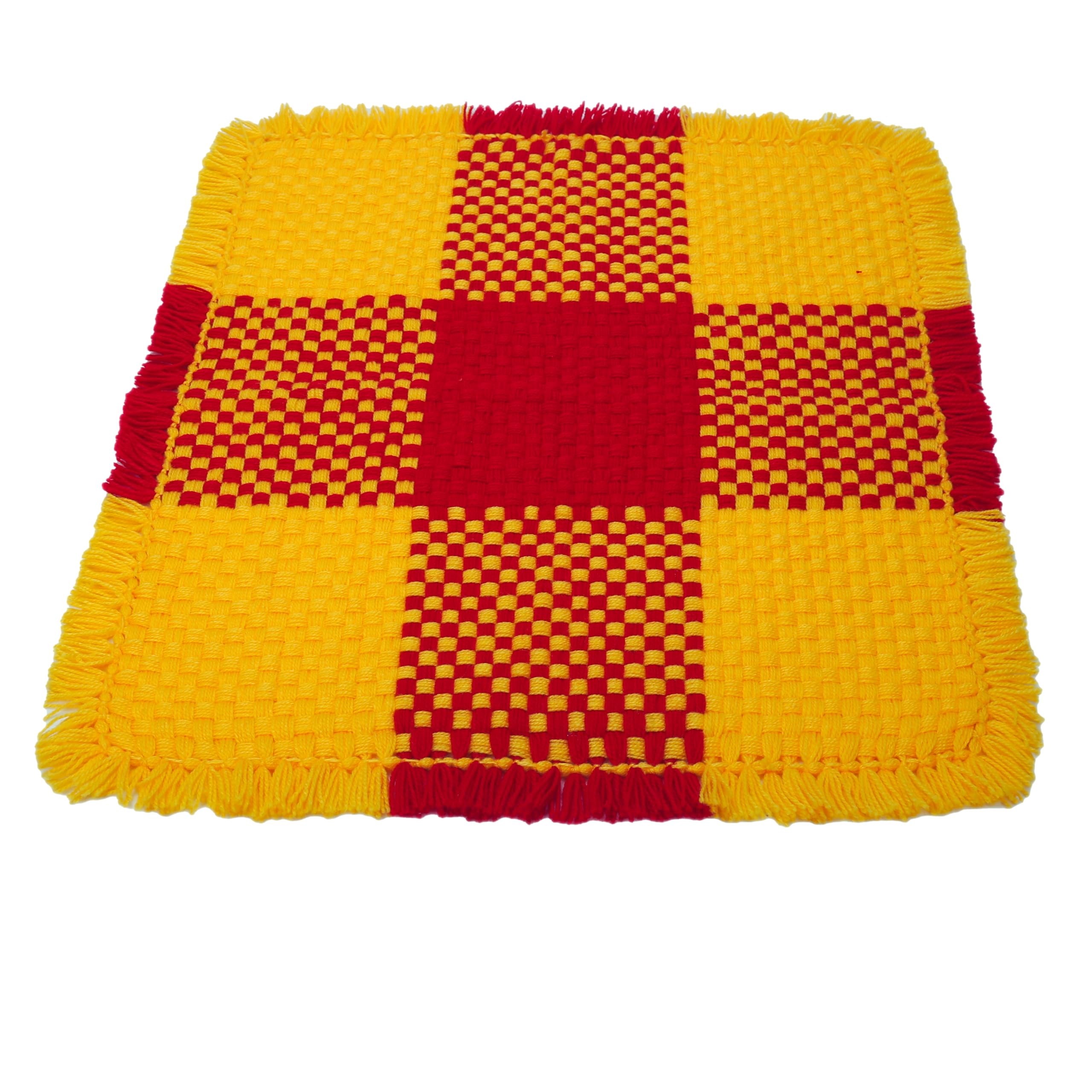 Woollen Pooja Aasan, Soft, Comfy, Attractive Handmade Meditation Rug Red-Yellow (32 x 28 Inch)-image-0