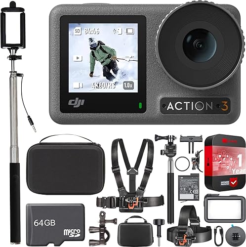 Miniatura 1 de DJI Osmo Action 3 - Cámara de acción para exteriores 4K HDR con protección extendida  kit de accesorios de fijación para el pechocabezacascomanillar