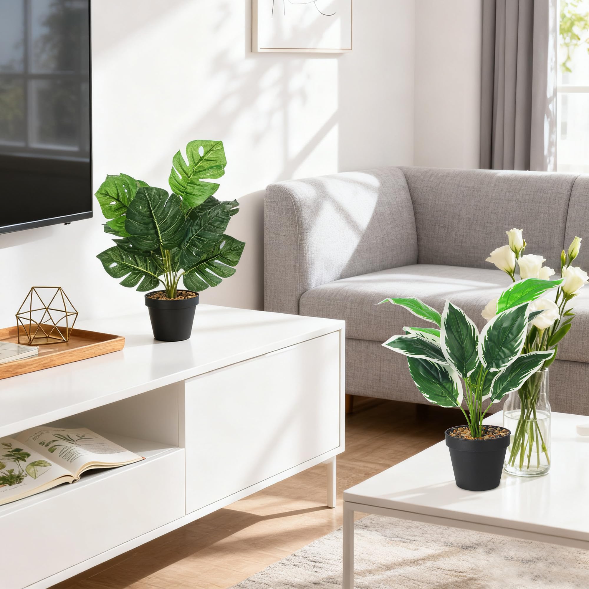 JIYANA Set di 4 Piante Artificiali in Vaso, Piante Finte da Interno Realistiche, Pianta Finta da Interno Decorativa, Pianta Artificiale da Interno per Decorazioni Casa, Ufficio, Soggiorno e Bagno