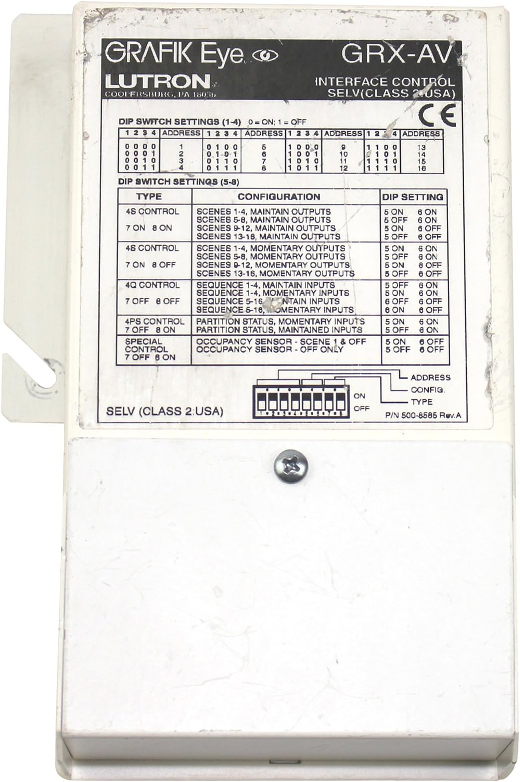 LUTRON GRX-AV CONTACT CLOSURE INTERFACE FOR GRAFIK EYE 3000 SERIES