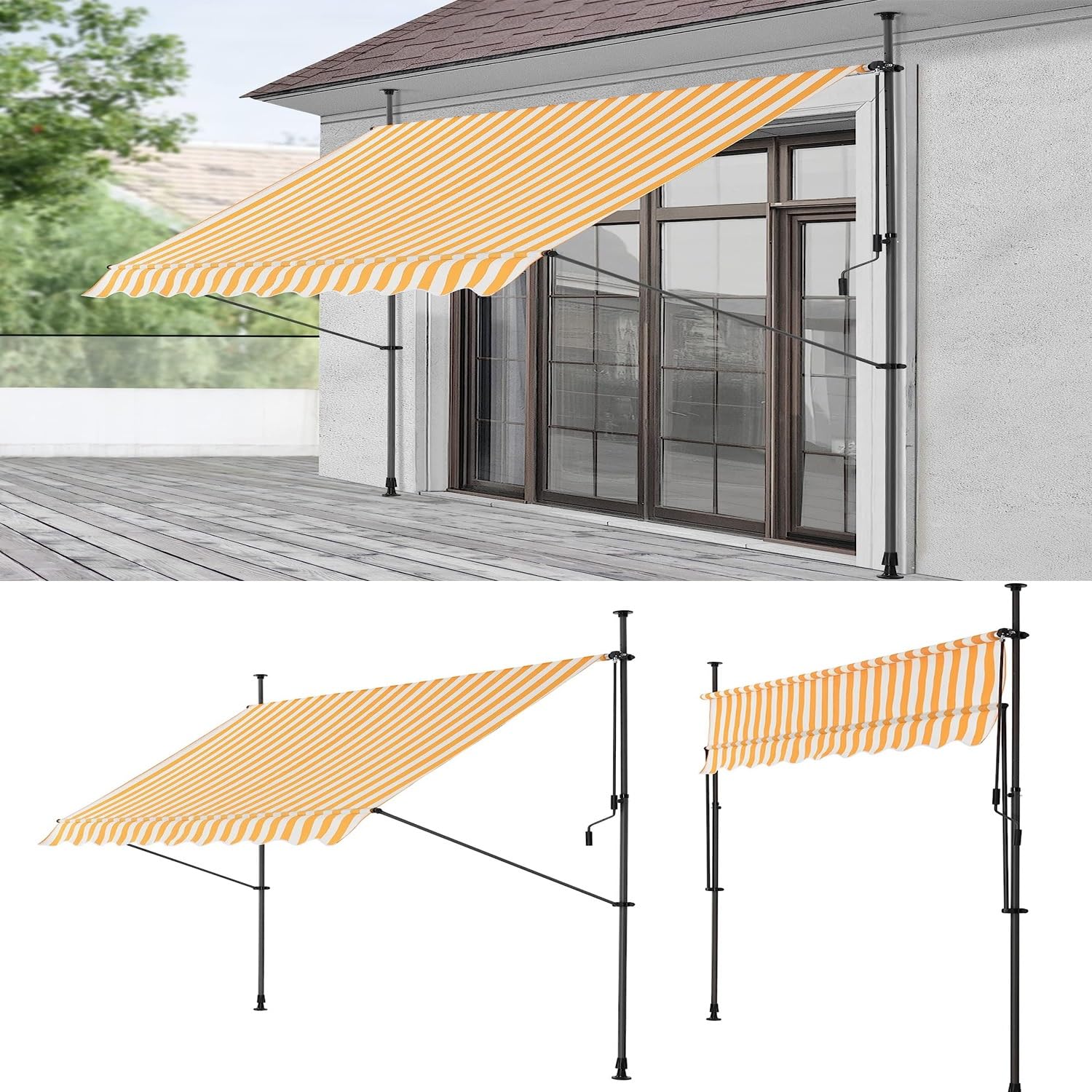 Store banne rétractable à manivelle jaune pour balcon et jardin
