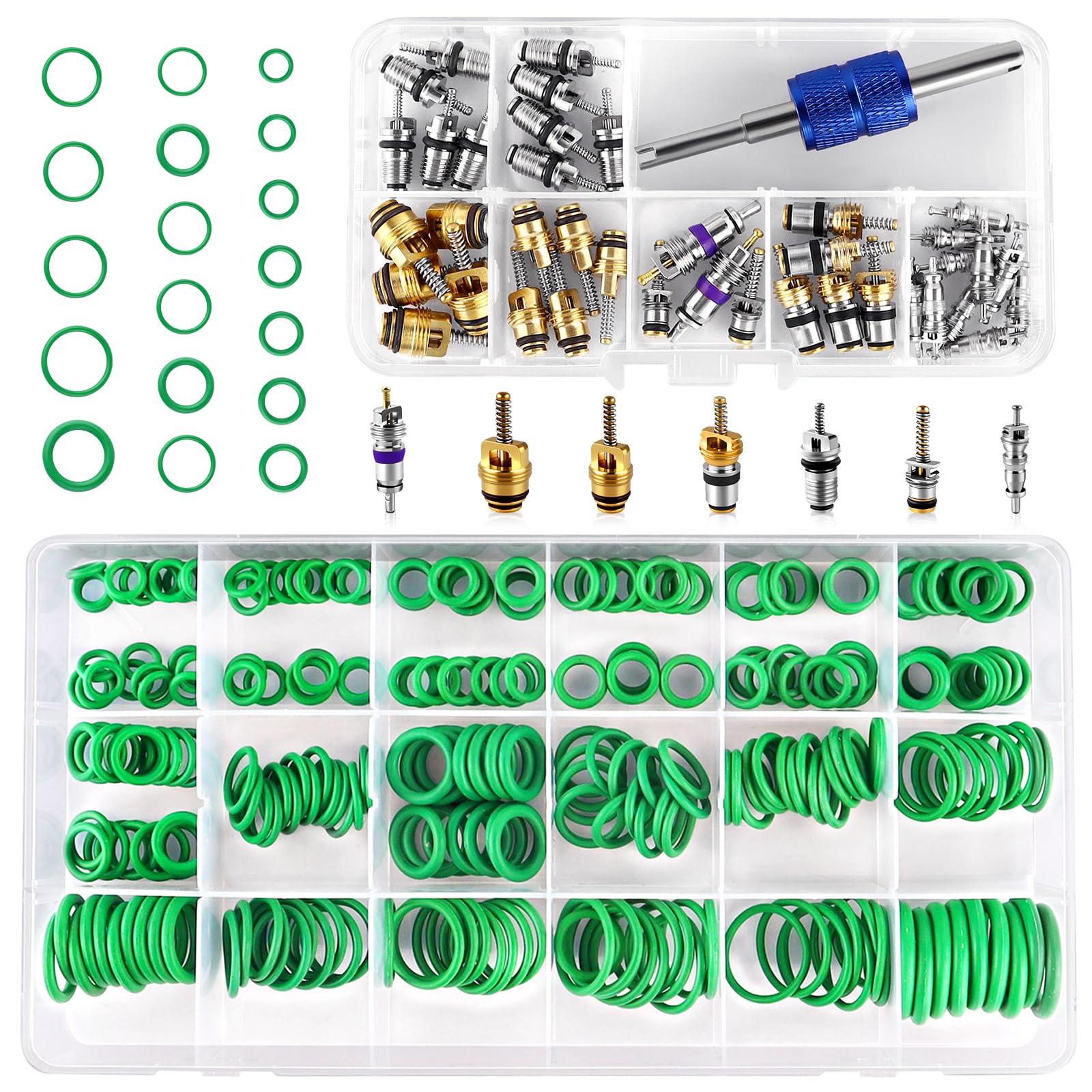 FANOVO Car A/C Repair Kit: 270pcs AC O Ring Kit & 40pcs AC Valve Core Kit for R12 R134a R22 Refrigeration System with Removal & Install Tool, Air