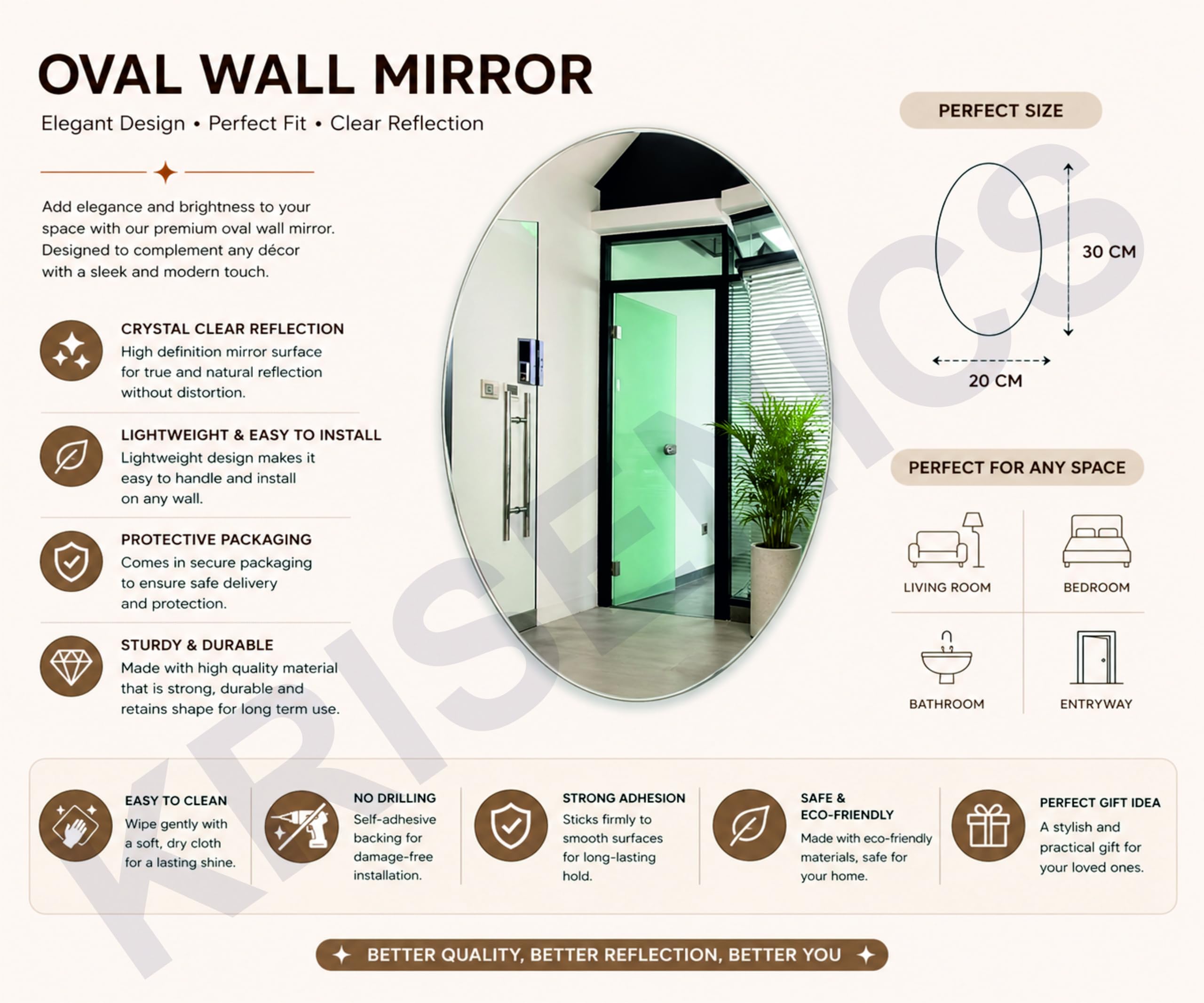 Oval Adhesive Mirror Stickers - Brighten Your Home -4