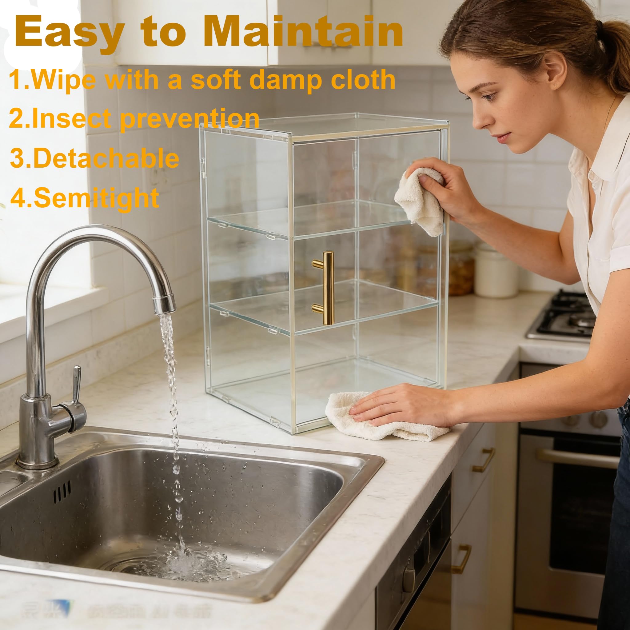 Vitrina para Panadería, Panera y Mostrador para Pastelería de Encimera de Cocina, Acrílico de 3 Niveles para Donas, además Organizador para Condimentos y Artículos de Tocador