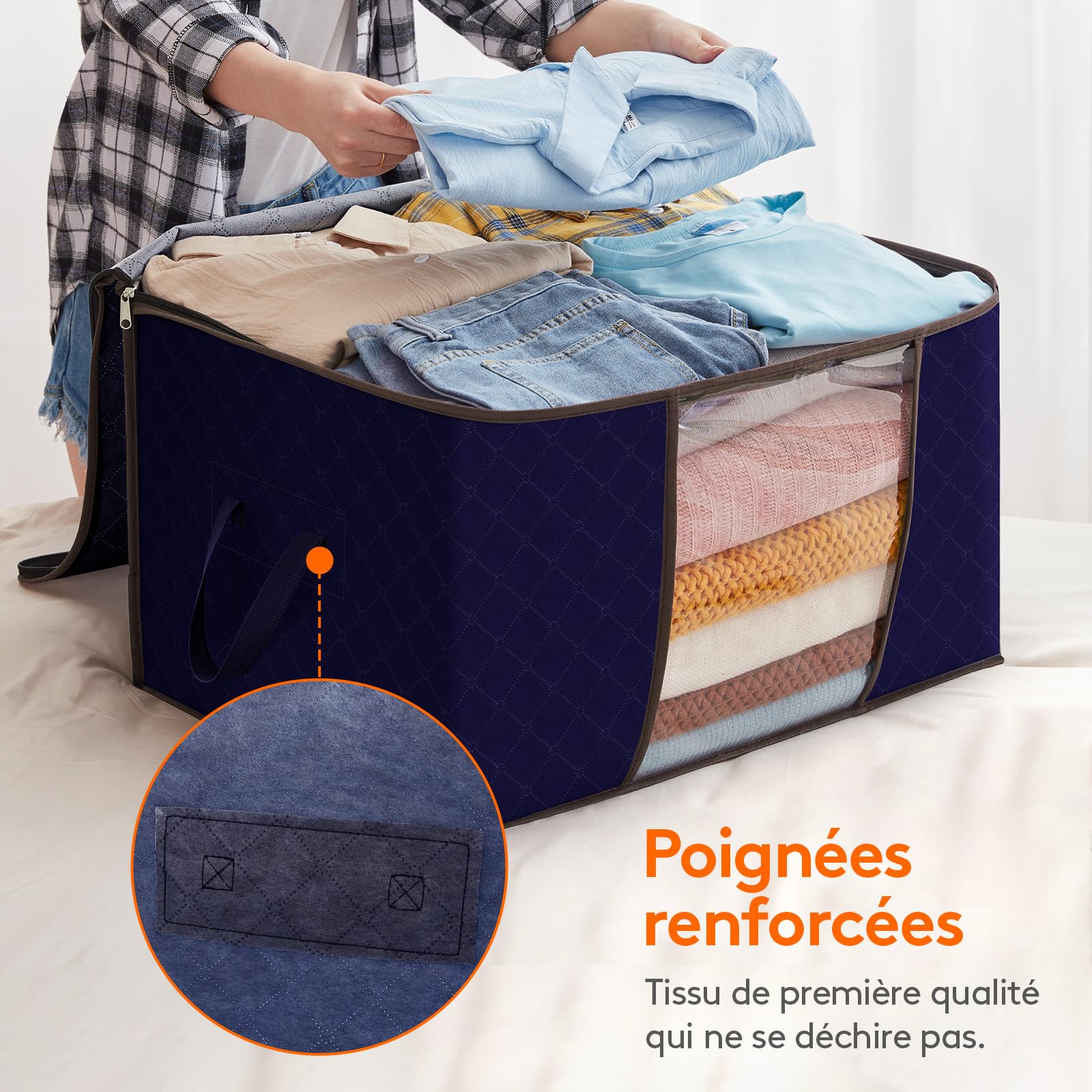4 Sacs De Rangement 105L Lifewit - Housse Pliable Pour Couette, Vêtements, Déménagement, Bleu Foncé