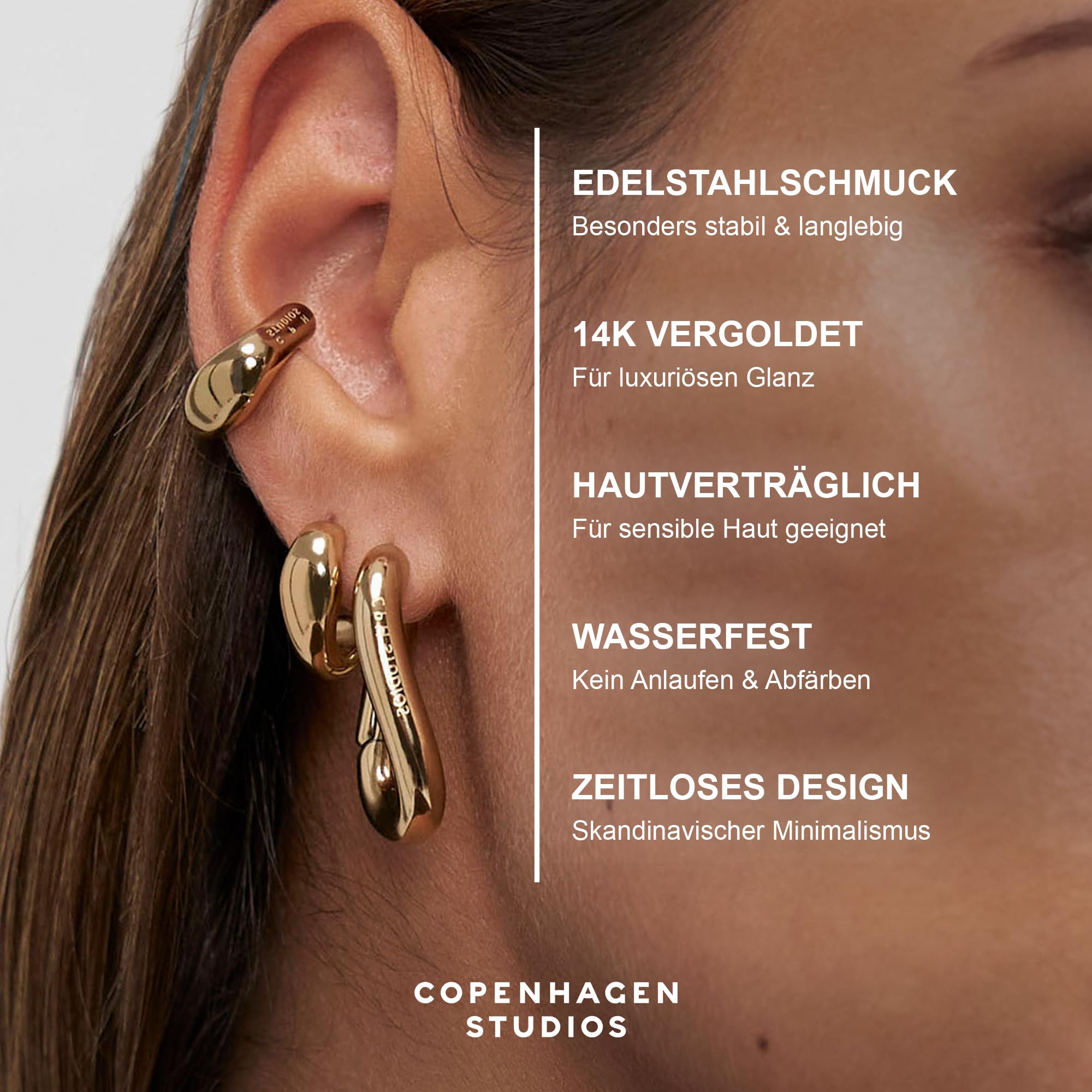 Organics Ear Cuff – Orecchini da donna in acciaio inox lucido – Design organico – Impermeabile e delicato sulla pelle