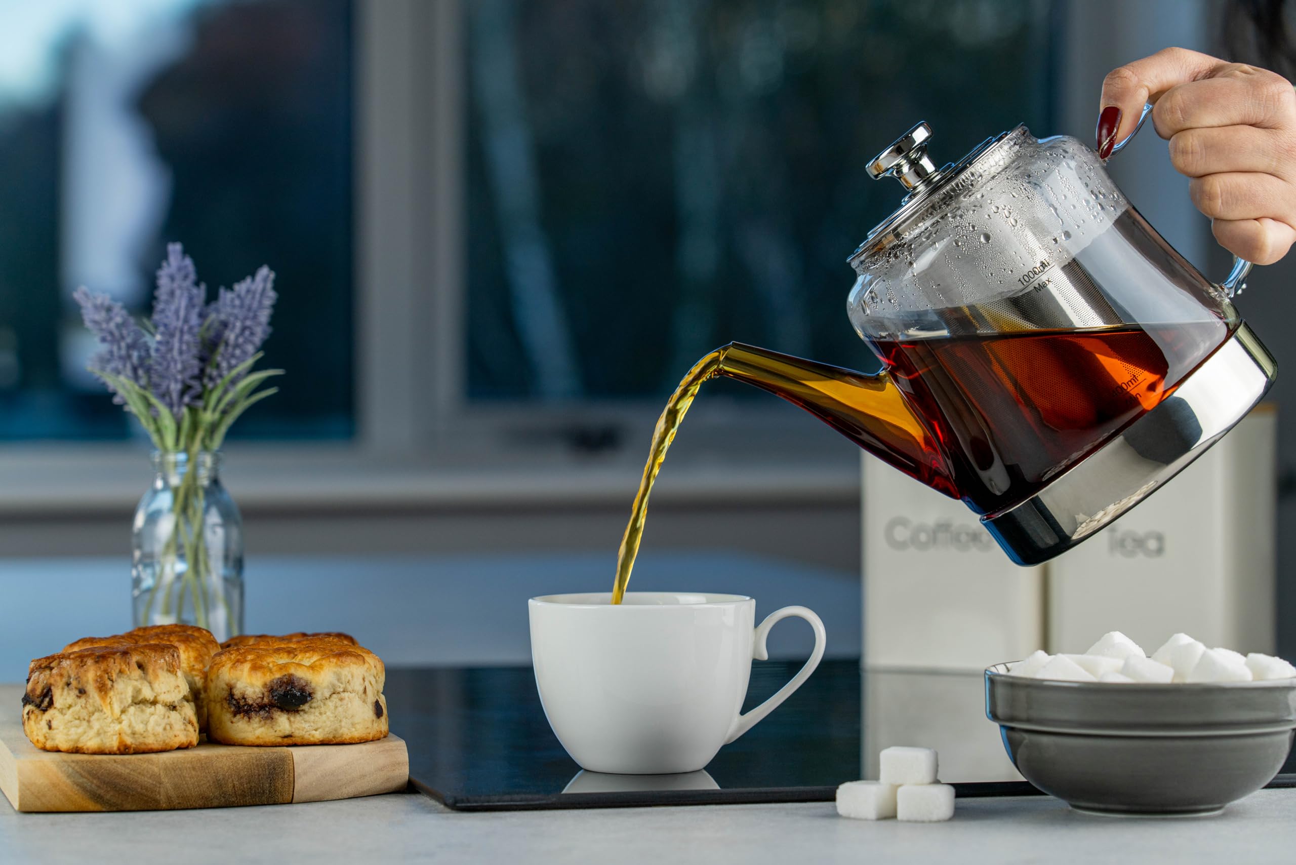 Café Olé Teekanne für den Herd, rostfreier Edelstahl-Infusor und -Boden, spülmaschinenfest, 1,5 l