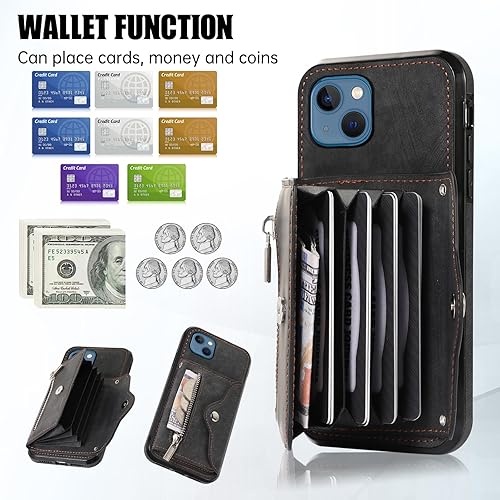 Miniatura 4 de Asuwish Funda de teléfono para iPhone 13 Mini con protector de pantalla de vidrio templado y correa cruzada de muñeca con cordón para tarjetas de