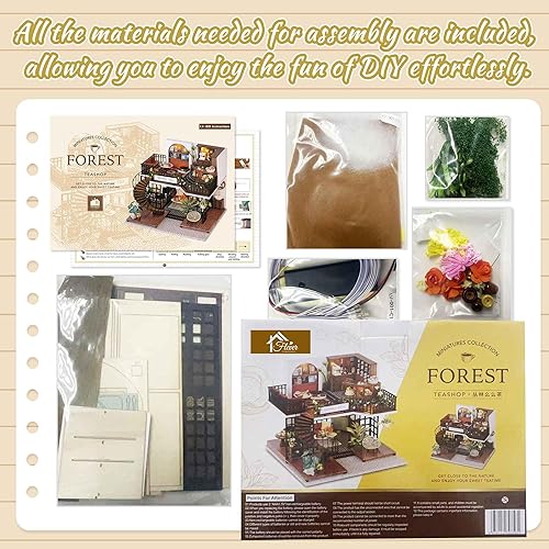 Miniatura 3 de Flever Kit de casa de muñecas en miniatura, habitación creativa con muebles para regalo romántico de obras de arte (Forest Teashop) Teashop del