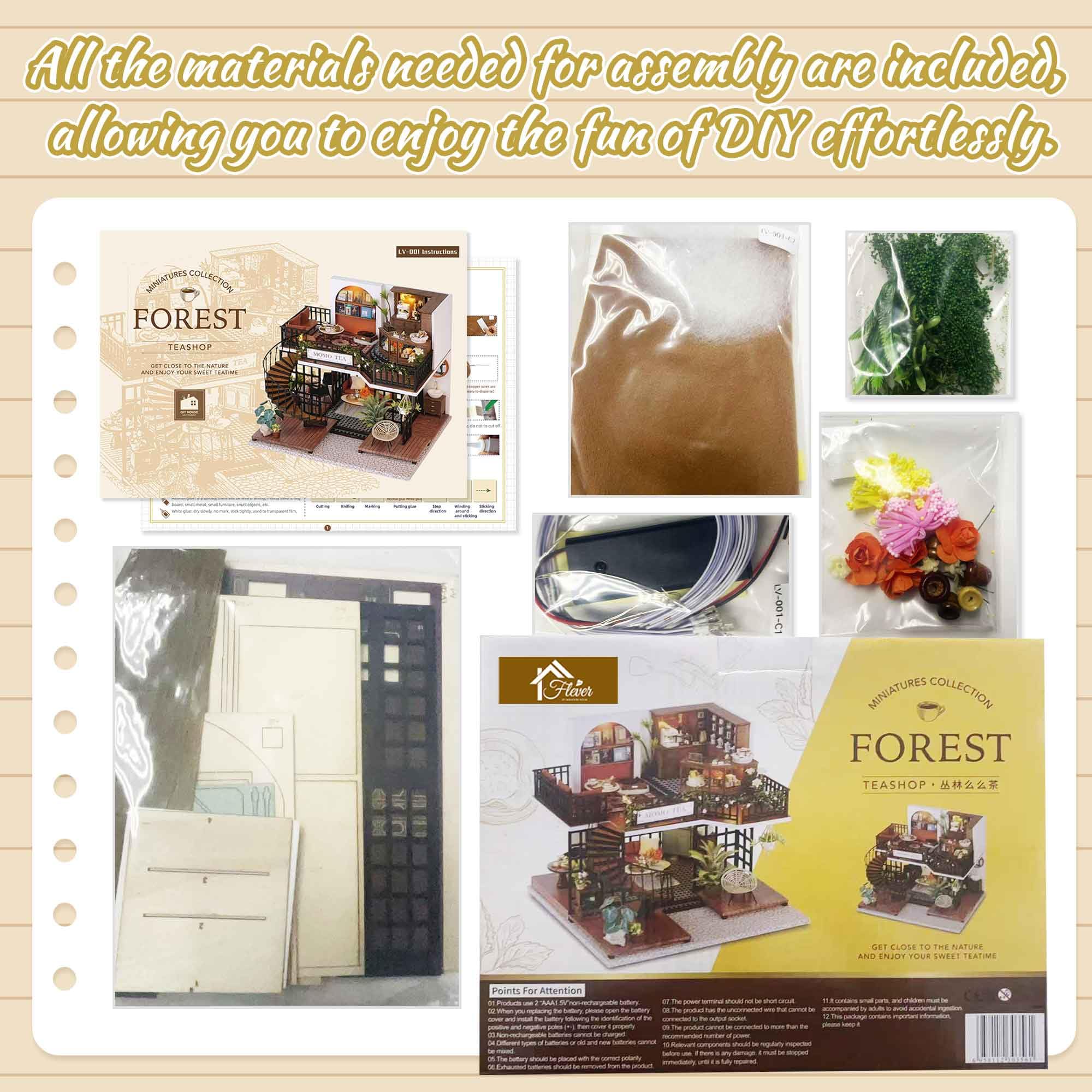 Kit de casa de muñecas en miniatura, habitación creativa con muebles para regalo romántico de obras de arte (Forest Teashop) 3