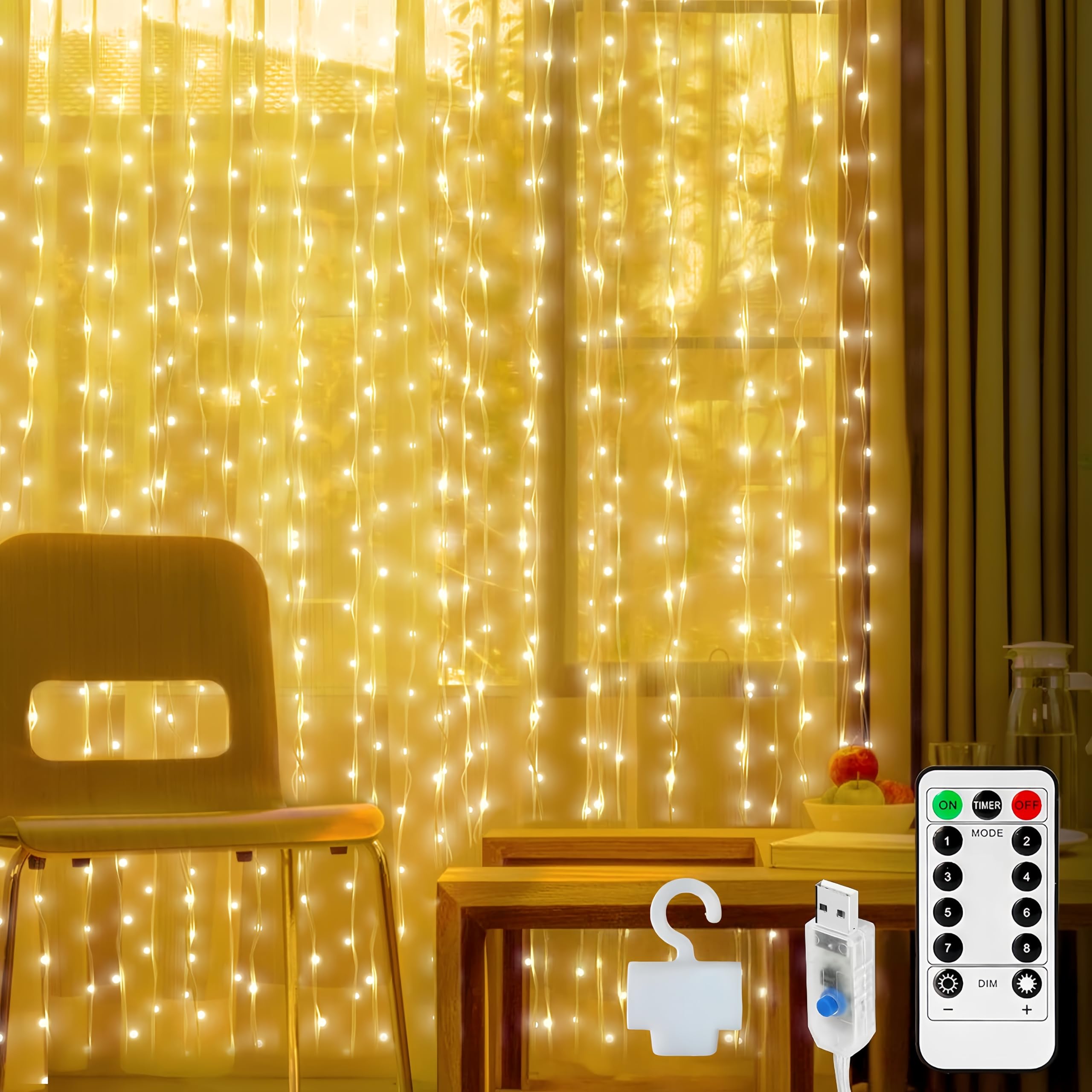 Luthando Lichtervorhang innen, 2x2M 200 LEDS USB Lichterkettenvorhang, Weihnachtsdeko mit Fernbedienung Timer, IP65 Wasserdicht LED Lichterkette für Weihnachten Fenster, Party, Schlafzimmer