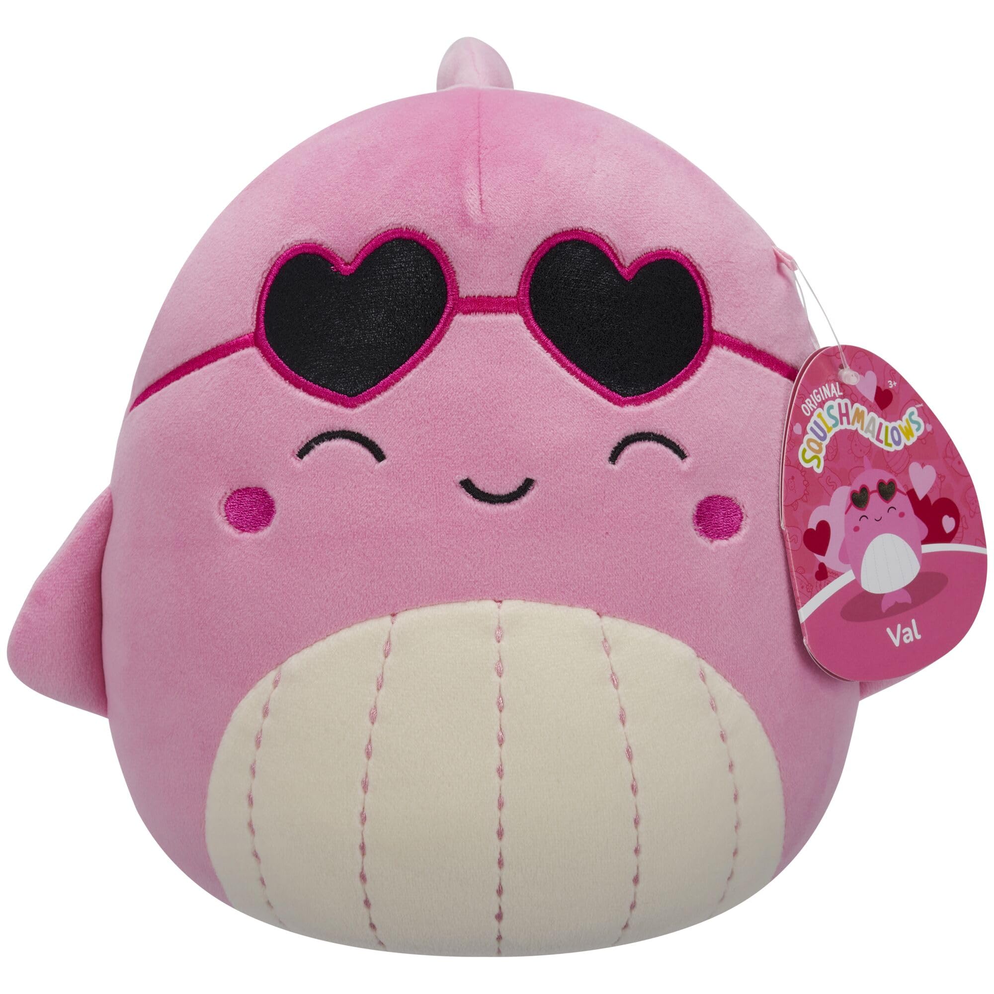 Squishmallows Original 7.5-Inch Val the Pink Whale with Heart Sunglasses - Valentine's Plush, 7.5 inches - Image 3