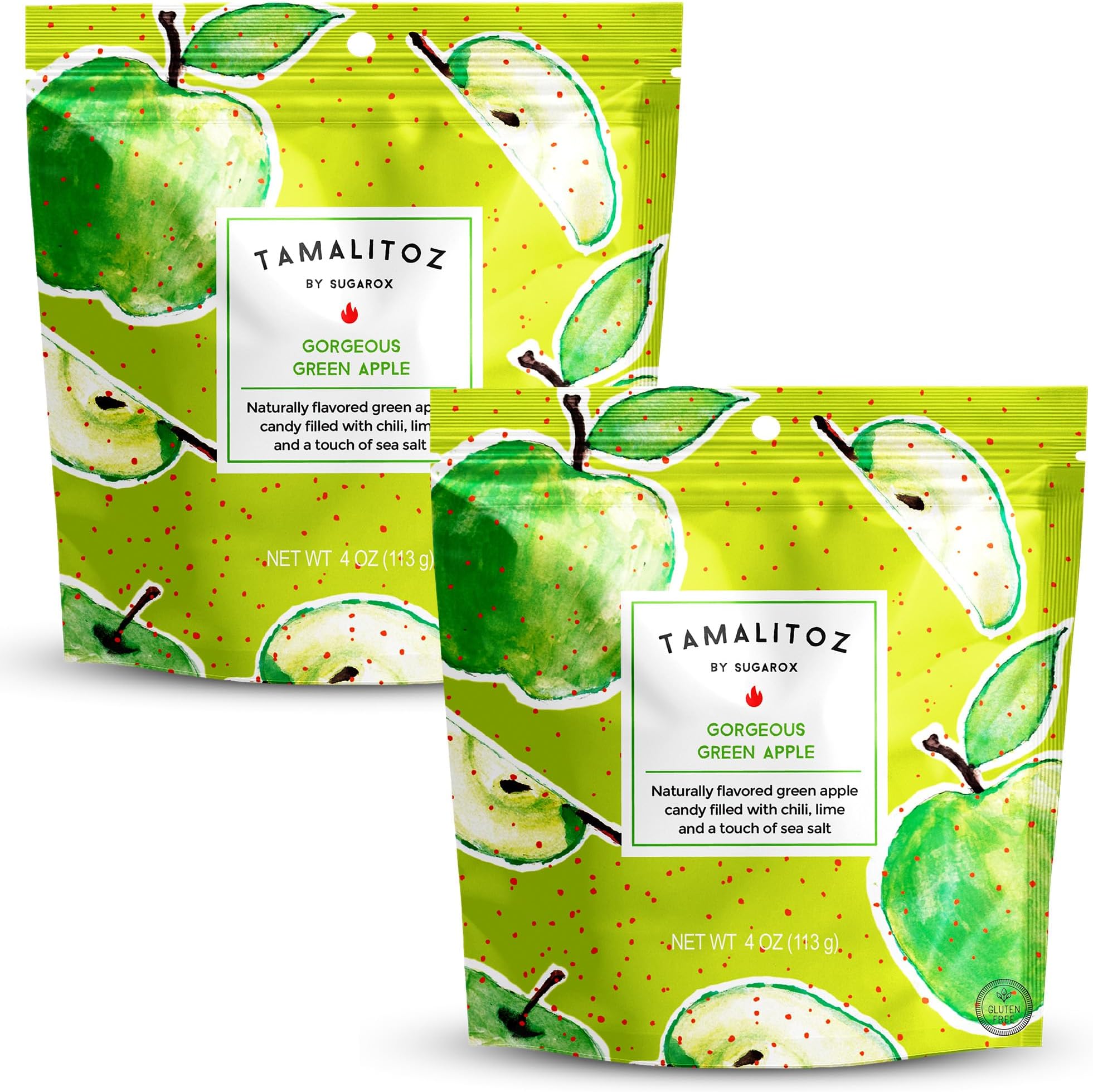 Tamalitoz Gorgeous Green Apple – Spicy Green Apple Mexican Hard Candy Filled with Chile, Lime & Sea Salt Center, Handcrafted Fruit Candy, Gluten-Free, Kosher, No Artificial Colors – 2 Bags (4oz Each)