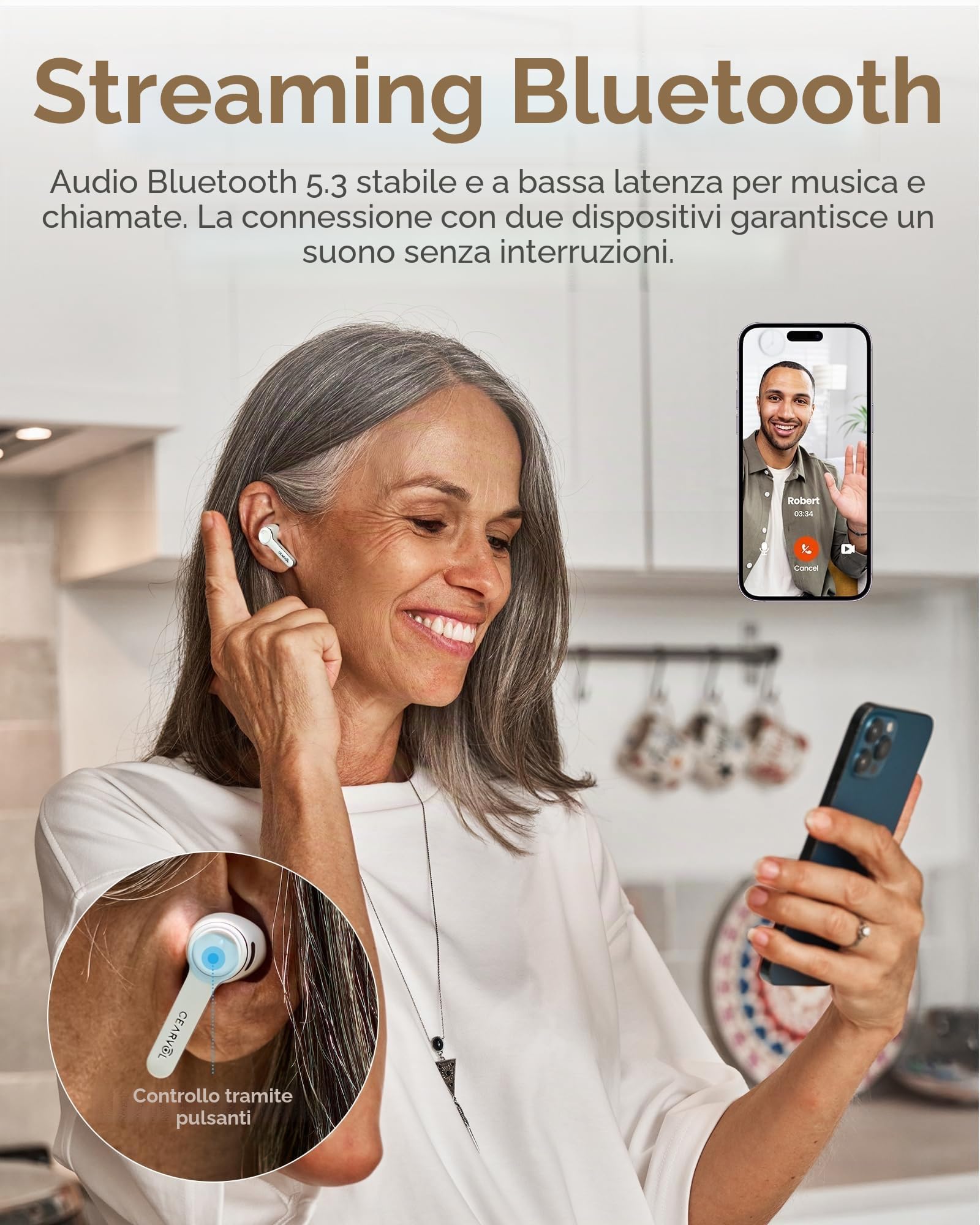Diamond Amplificatore Vocale Bluetooth, Amplificatore del Suono Invisibile per Anziani e Adulti, 16 Canali con Cancellazione del Rumore, App Personalizzata, 4 Modalità, 36H, IPX5 (Bianco)