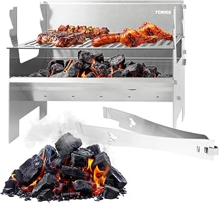 FENNEK 2.0 | Barbacoa desmontable de carbón | Diseño compacto de acero inoxidable | Ideal para acampar, autocaravanas, el jardín y el aire libre