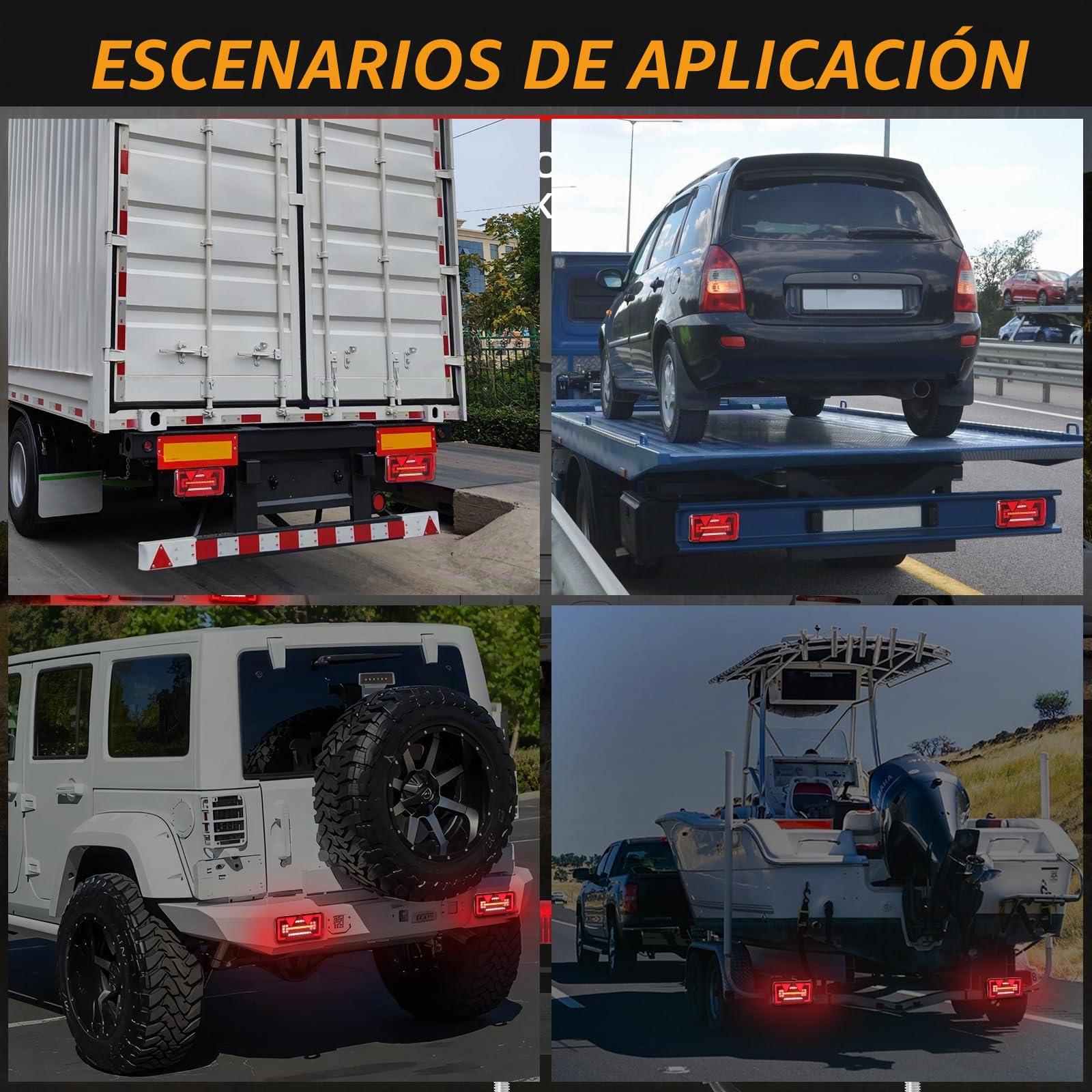 Pilotos Traseros Remolque, 12V/24V Iluminación del Remolque, 6 funciones, Montaje de Tornillos, pilotos led remolque homologados para Camión, Remolque, Caravan E9