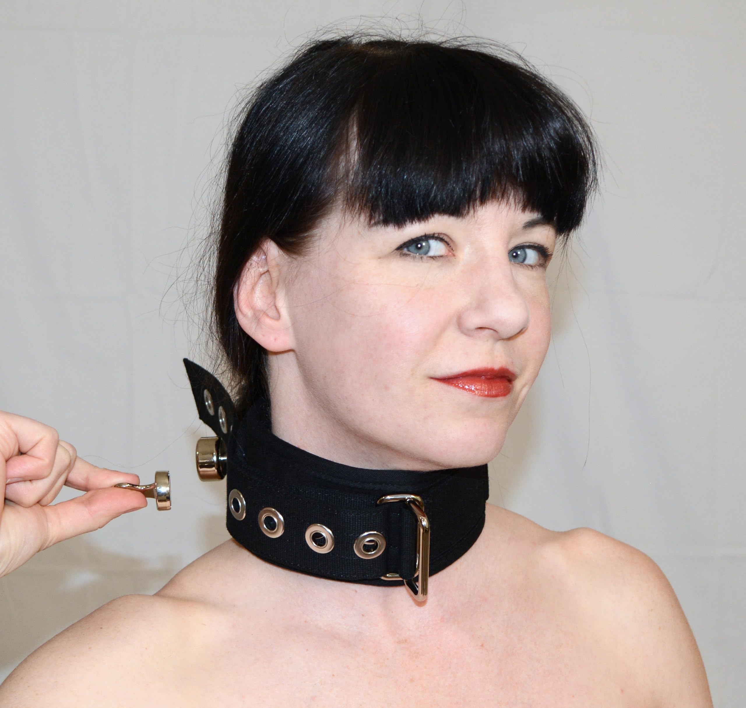 Collier BDSM verrouillable avec fermeture magnétique – coton doux avec anneau en O pour laisse – Collier esclave unisex pour Fetish & Jeux de rôle cliniques