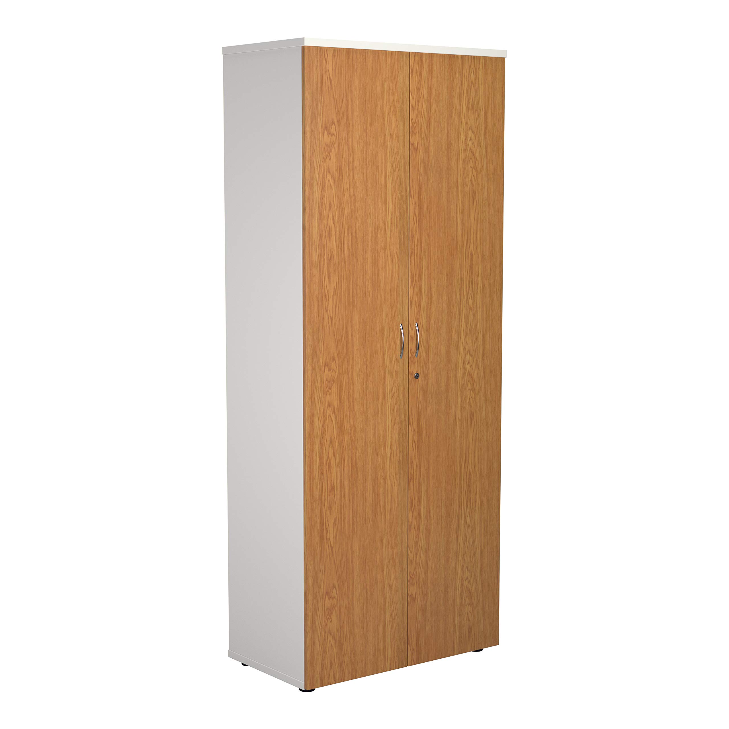 Office Hippo Heavy Duty Office Cupboard, Robust Office Furniture, Office Storage with Adjustable Feet, Versatile Lockable Cupboard, Office Storage With 4 Durable Adjustable Shelves - White/Oak