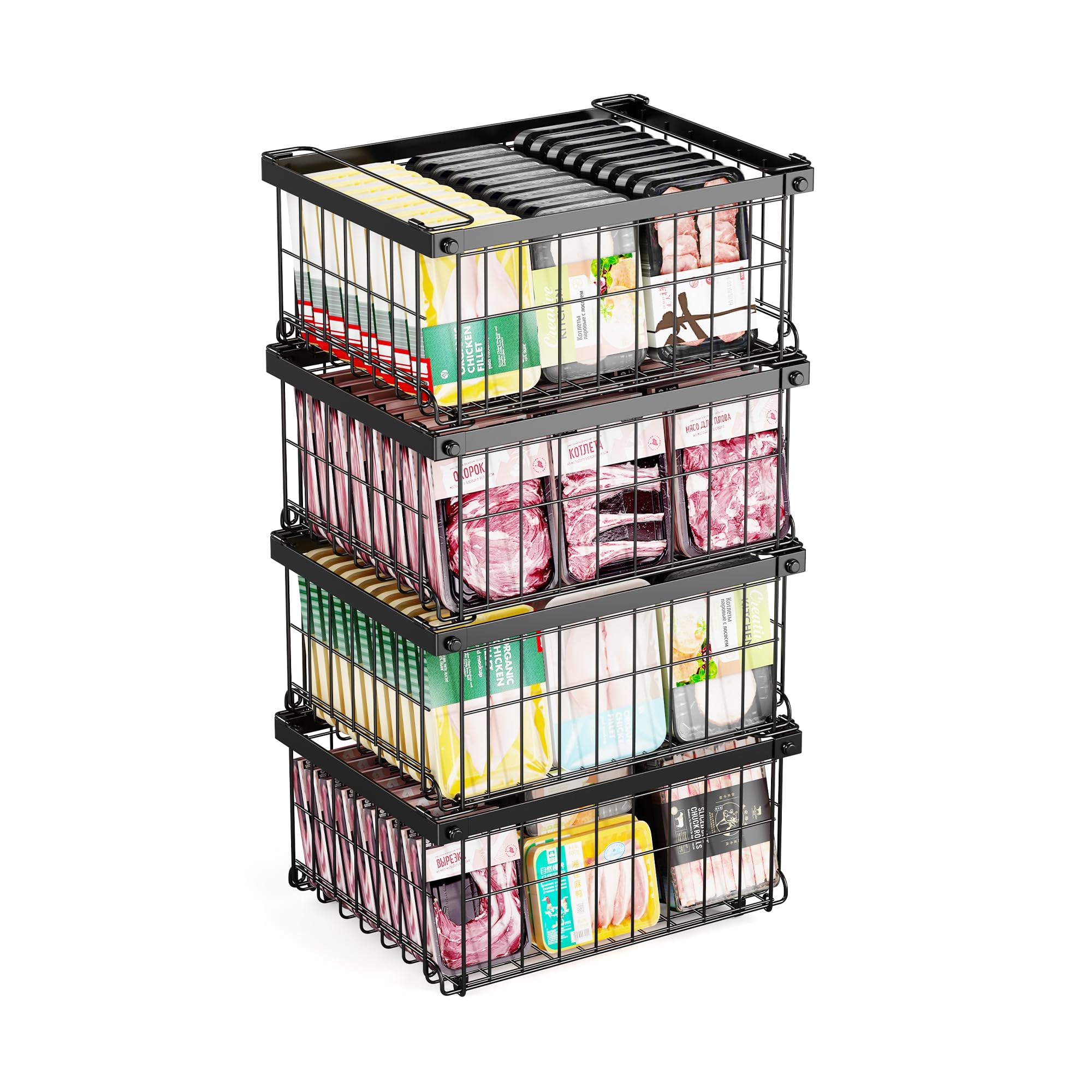 Gefriertruhe Korb Stapelbar Gefrierschrank Organizer Stapelkörbe Schwarz 38.5x30.7x78 cm