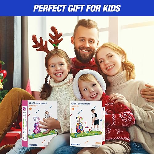 Miniatura 9 de Juego de Golf para Niños Pequeños de 2-4 Años, Club de Golf para Niños con 8 Pelotas, 4 Palos de Plástico, Tapete de Putting, Marcador, Bolsa de