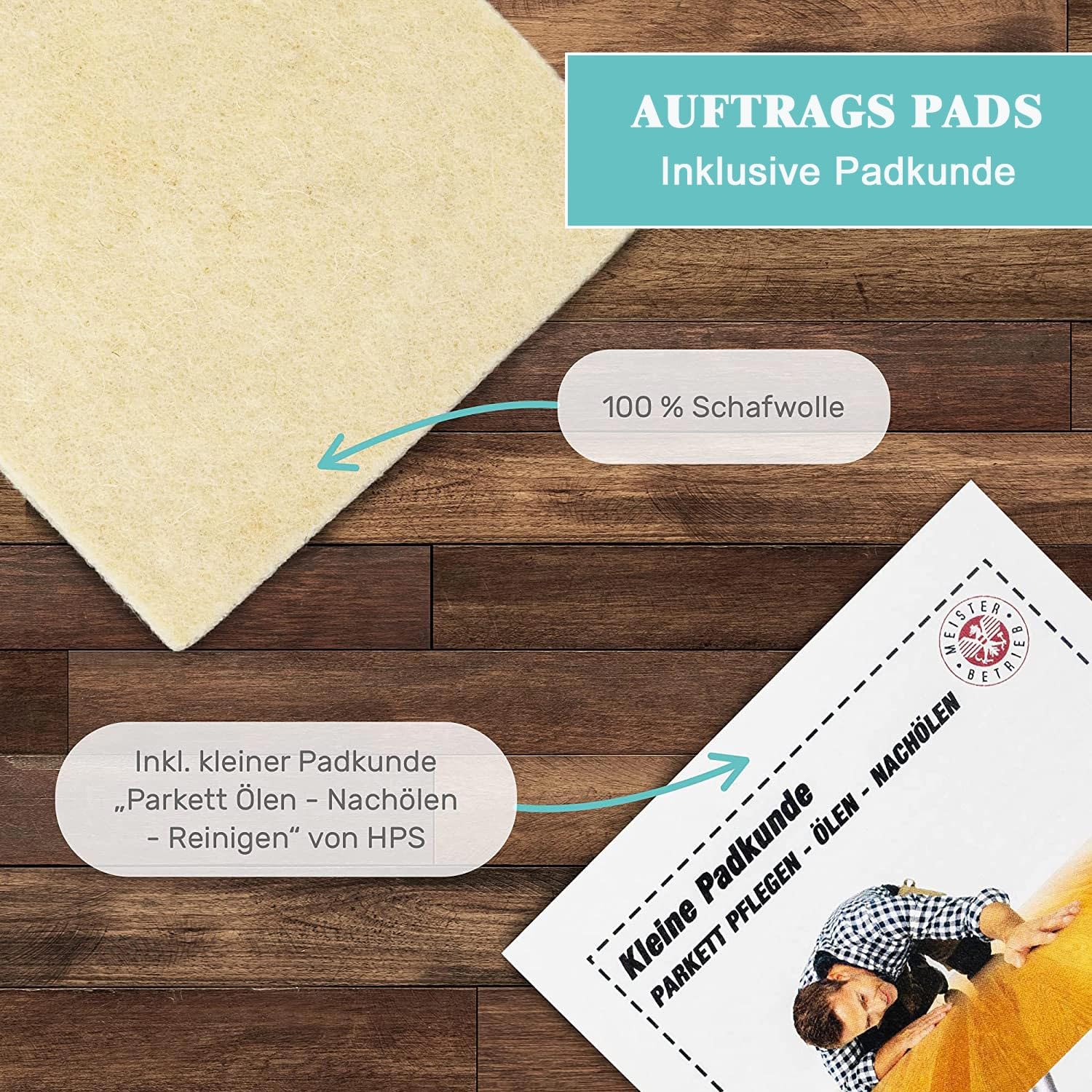 Weitzer Parkett ProVital Pflegespray 500ml Farblos inkl. Handpadhalter Pro - Set "Parkett-Nachölen" inkl. 2x Soft-Sheep - superweiche Schafwollpads