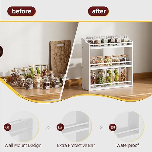 Miniatura 5 de Estante de especias montado en la pared, organizador independiente de especias para encimera, soporte de almacenamiento de especias de bambú, para