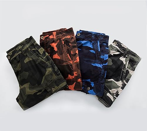 Miniatura 6 de Pantalones cortos cargo de camuflaje para hombre, ajuste relajado, varios bolsillos, para exteriores, camuflaje cargo, pantalones cortos de algodón