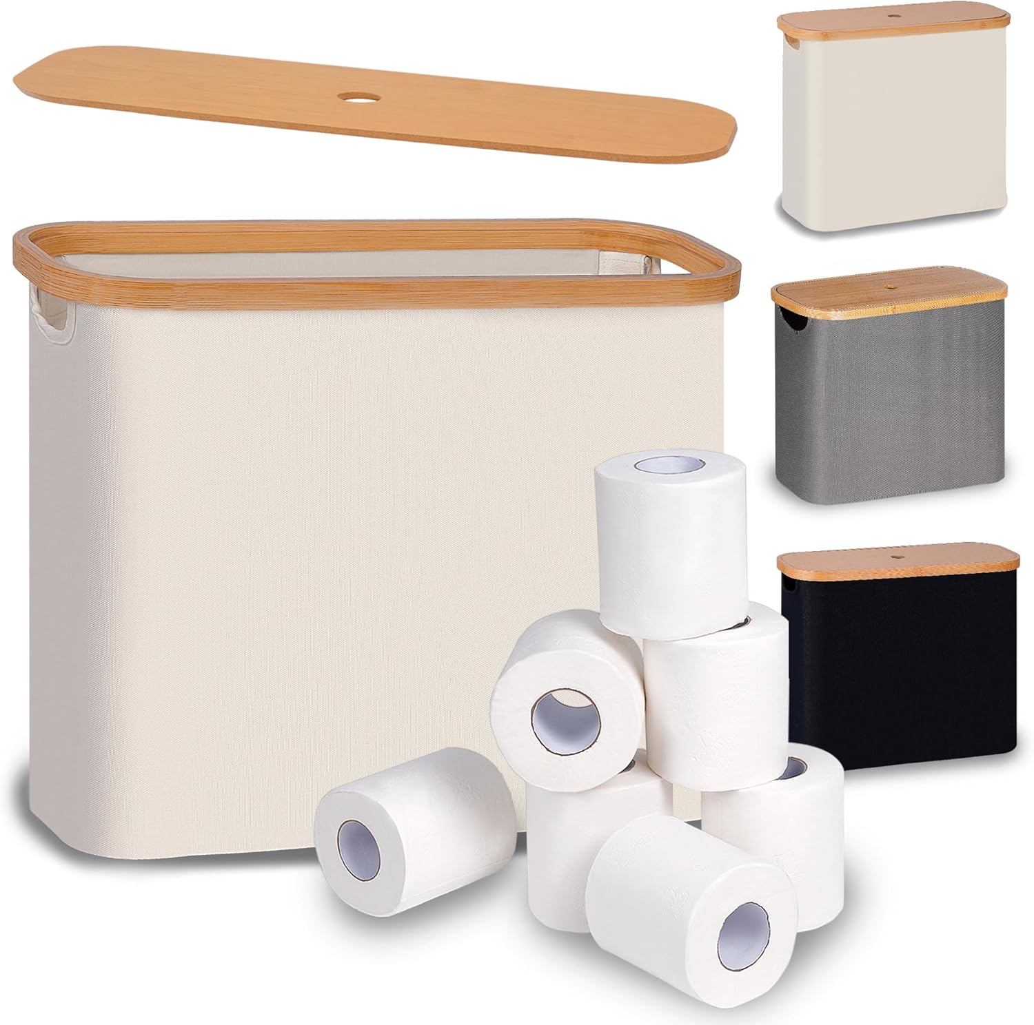 Similar efluky Toilet Paper Basket, Toilet Paper Storage with Lid, Toilet Paper Organizer for Bathroom, Free Standing Toilet Paper Holder with Storage, Beige