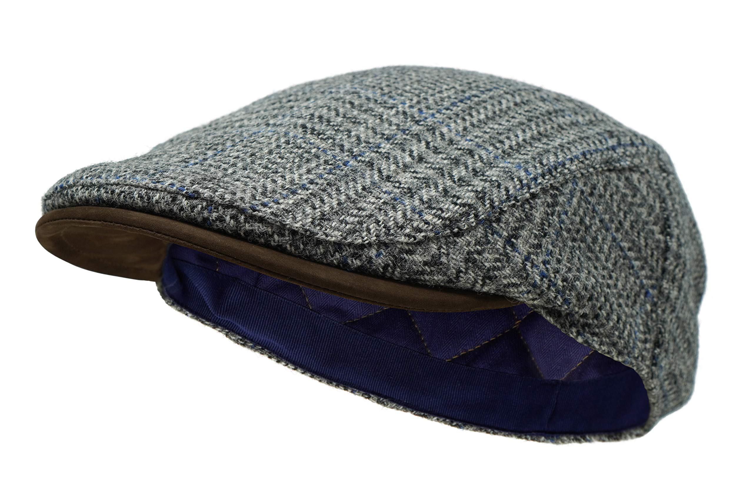 Borges & Scott The Sloan – Irish Tweed and Nubuck Leather Flat Cap - Easy Grey - Large