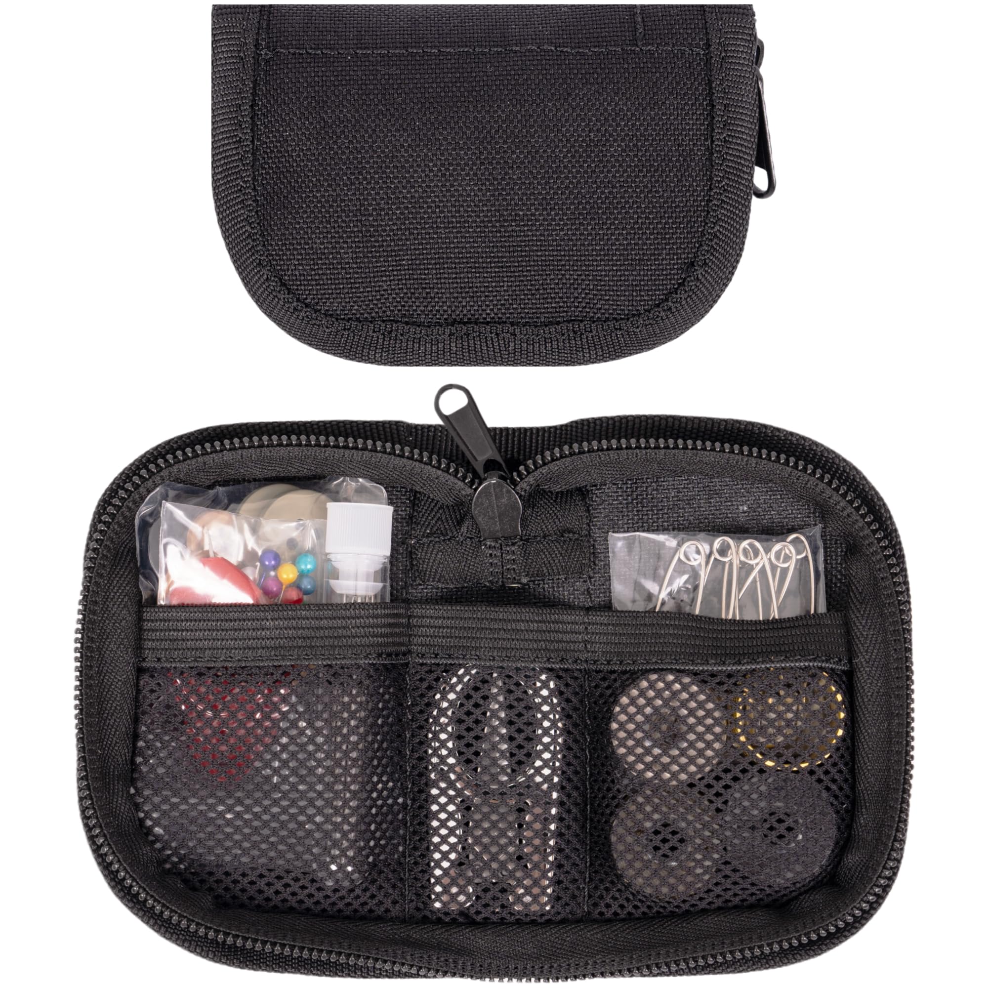 Kit de costura militar, kit de costura de supervivencia de lujo para hombres o mujeres, mini herramientas de costura de reparación con cierre de cremallera en funda de nailon duradera, portátil para