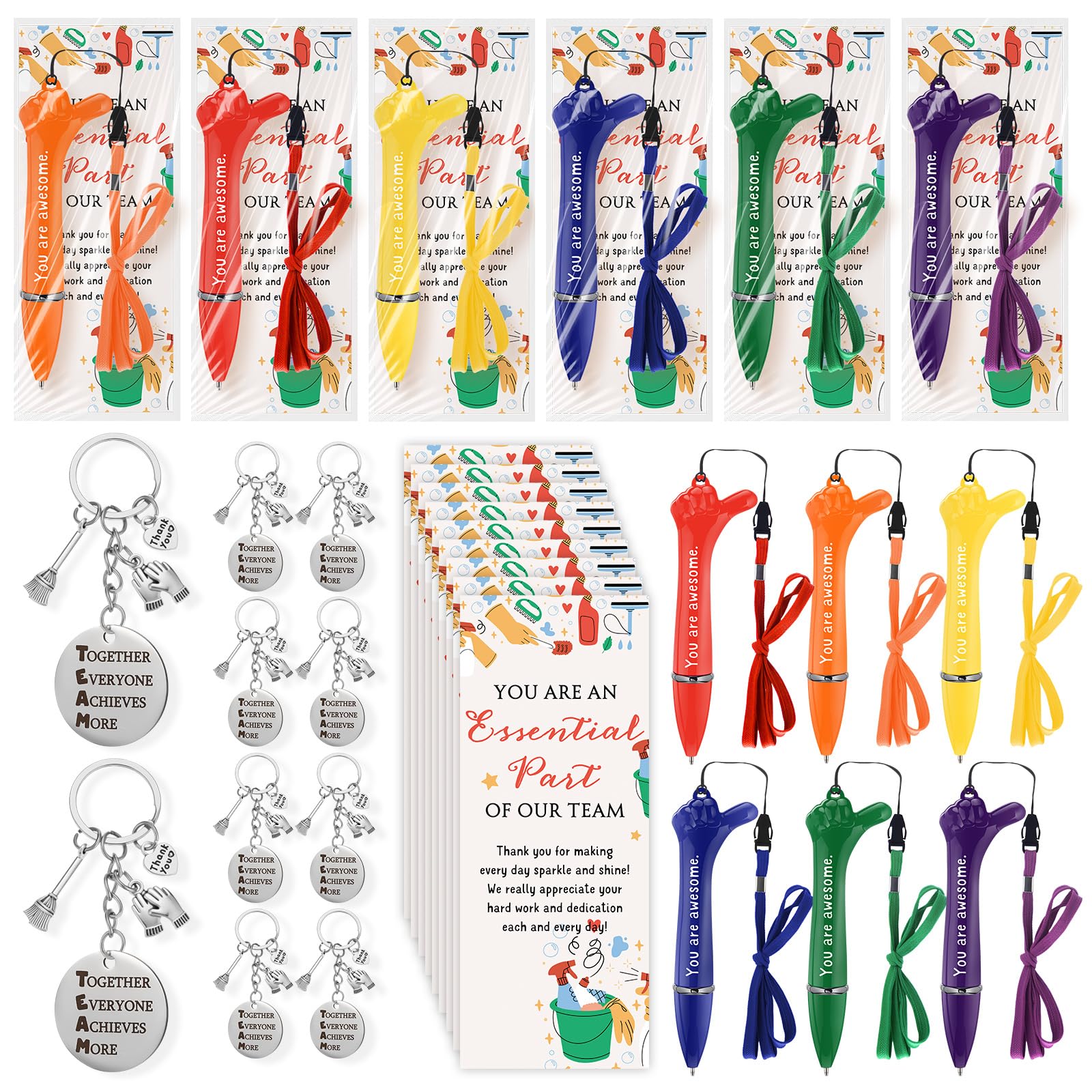 Equsion 36 Sets Housekeeping Appreciation Gift Thumbs up Pens Team Keychains Thank You Cards Christmas Favors Inspirational Gift