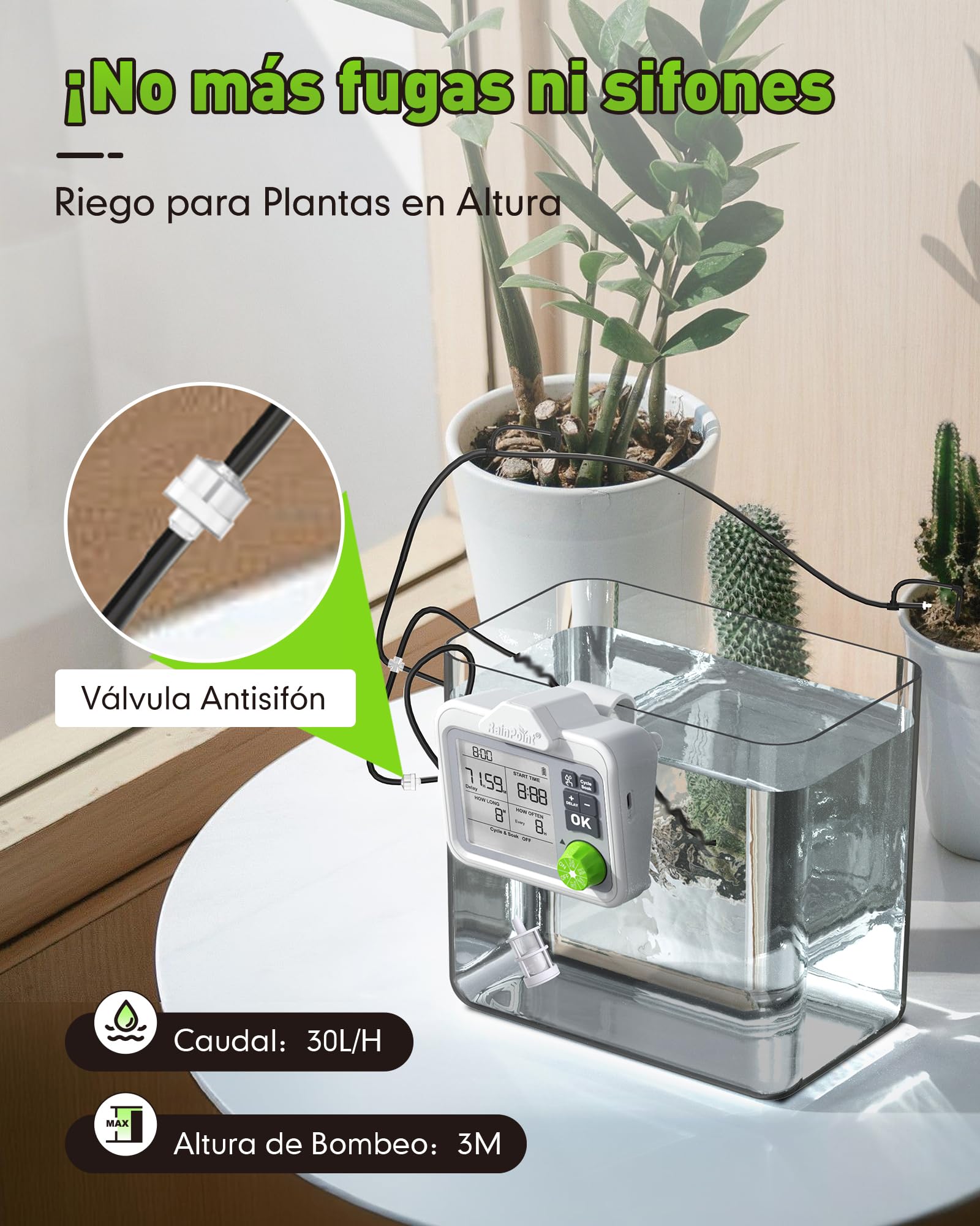 RAINPOINT Sistema de riego automático, riego automático en interiores para 20 plantas en maceta, kit de riego por goteo recargable para plantas de interior, balcón, riego de vacaciones