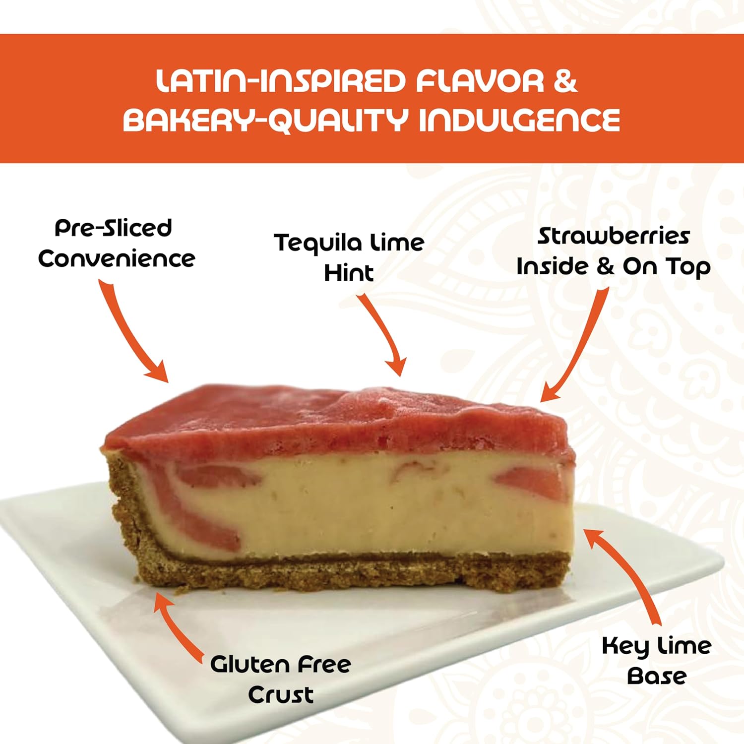 Contigo Strawberry Margarita Pie, Gluten Free, Pre-Sliced, 10 Inch, 12 Slices, Frozen Dessert with Key Lime and Tequila - Mother's Day, Father's Day, Gift Box