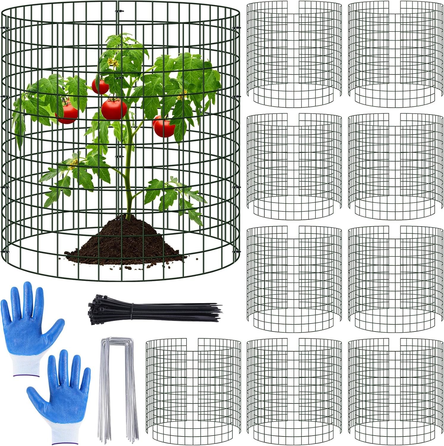 KAHEIGN 30Pcs Pflanzenschutznetz Pflanzenschutz vor Tieren, 36cmx34cm Pflanzenschutzgitter Pflanzenkäfig aus Metalldraht Gartenhauben Gartenpflanzennetz mit Erdspießen Kabelbindern und Handschuh