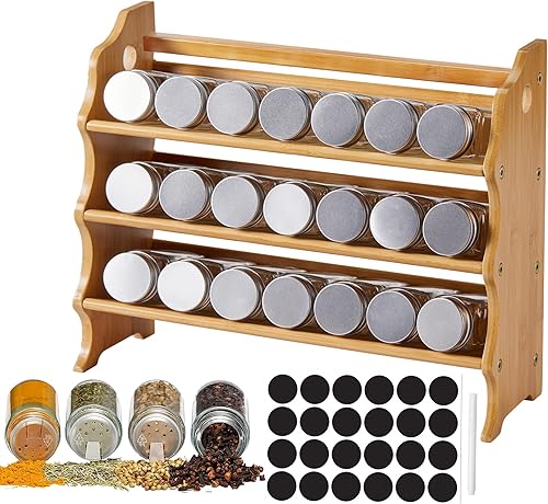 Miniatura 1 de Sushineibor Spice Rack Organizer for Cabinet,3 Tier spices and seasonings Organizer,Natural Bamboo Spice Racks, Stable Spices and Seasonings