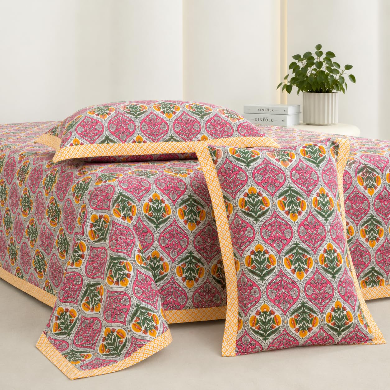 Urban Jaipur Pure Cotton Bedsheet for Queen Size Bed | Jaipuri Queen Size Bed Sheet for Double Bed - 90x108 Inches - Soft, King Size, and Wrinkle Free (Red)