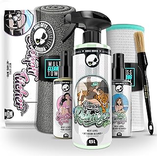 Nuke Guys Auto Reinigungsset Innenraum | Innenraumreiniger + Glasreiniger + 1x Fenstertuch + Auto Duft + Cockpit Tücher Glänzend + 1x Detailing Pinsel + 1x Mikrofasertuch | Autopflege Set