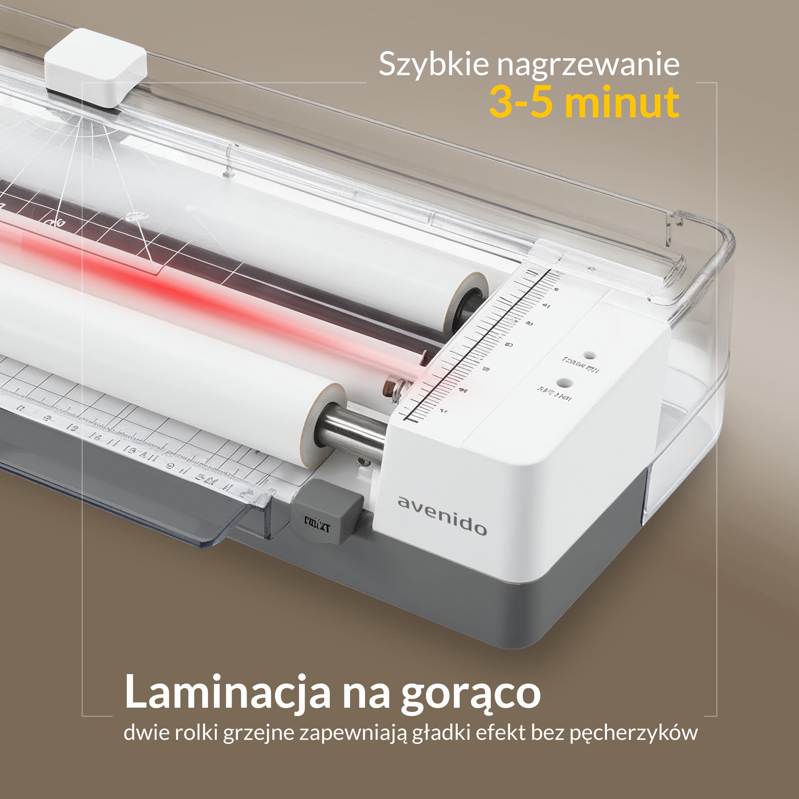 Laminator A3, A4, A5, A6, laminator na gorąco 80-125mic, laminarka, czas nagrzewania 3-5 min., prędkość laminowania 300mm/min., wbudowany trymer, dwie rolki grzejne, 5 folii w zestawie (biały)