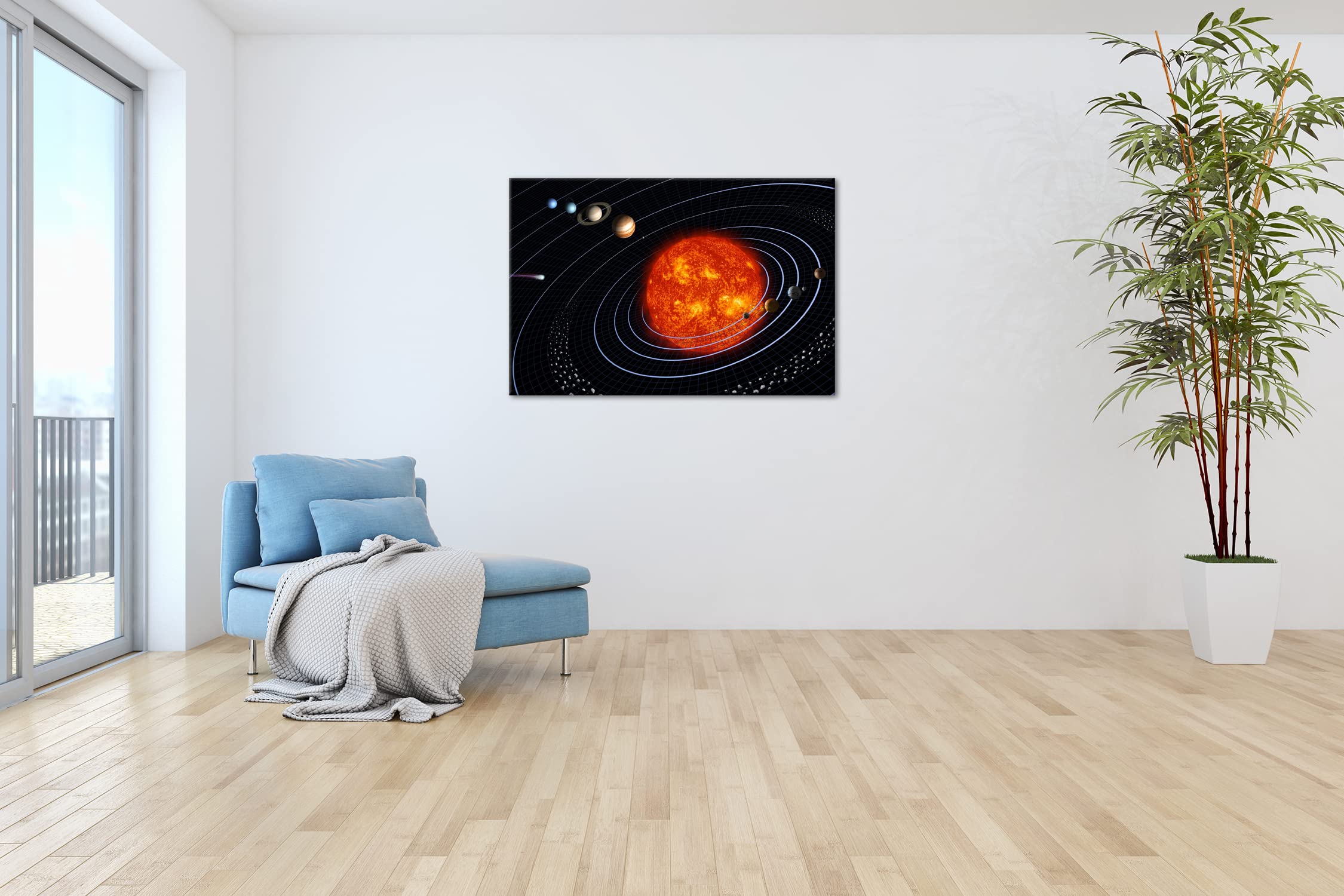 deyoli Unser Sonnensystem Format : 75 x 50 cm Impression numérique de qualité supérieure avec cadre en bois véritable