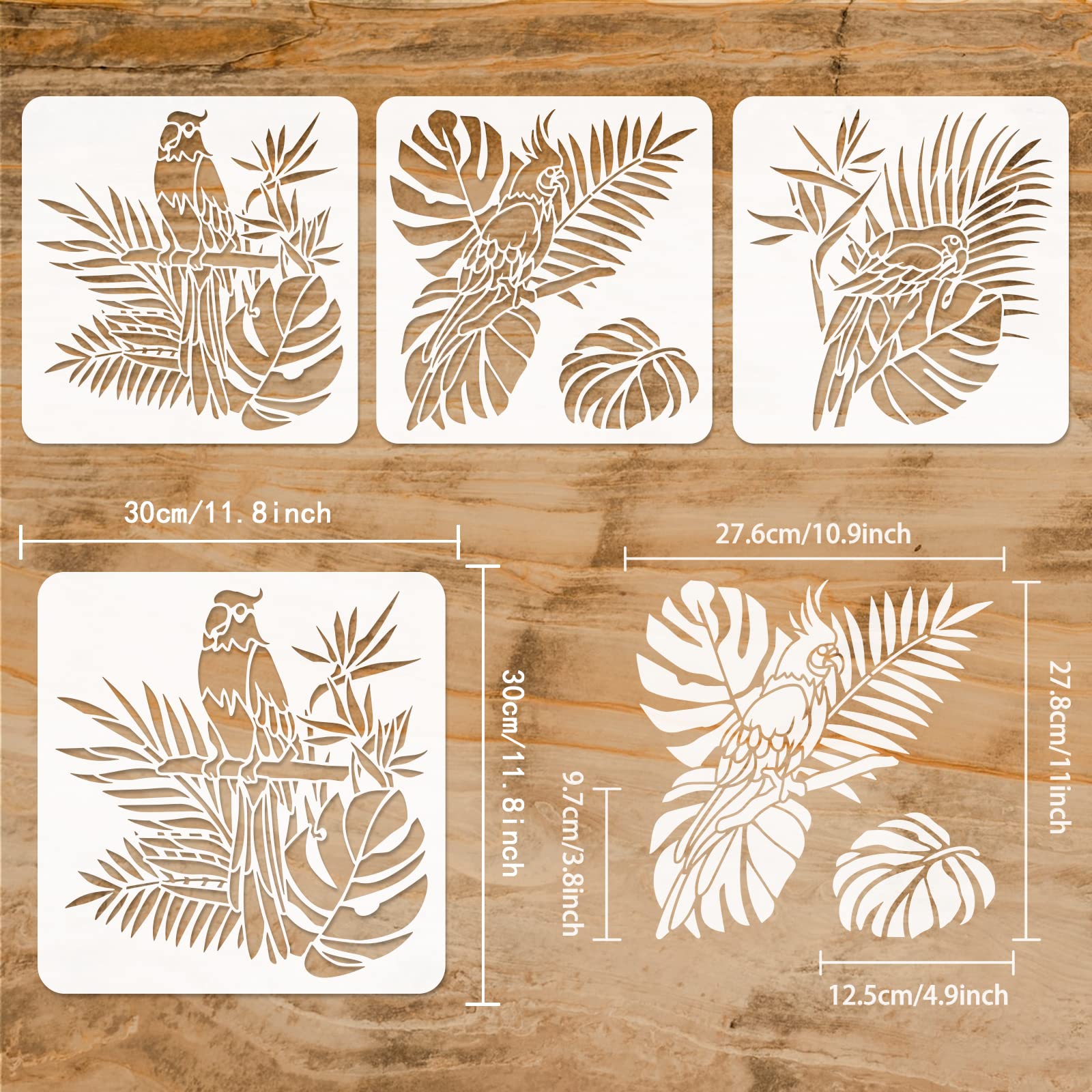 FINGERINSPIRE 3 plantillas de loro de 30 x 30 cm, plantilla de plástico para decoración de pared, muebles, decoración del hogar