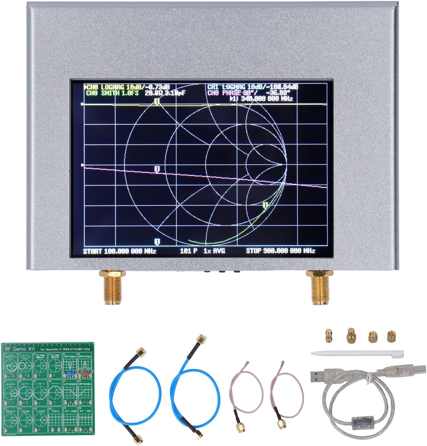 Vector Network Analyzer, 4in Touch Screen HF VHF UHF SWR Antenna Analyzer Test Kit USB Interface Antenna Analyzer Measuring