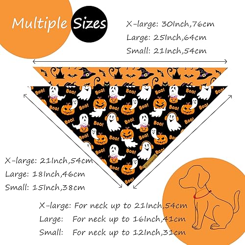 Miniatura 2 de Bandanas de Halloween para perro, paquete de 2 baberos con patrón de murciélago y calabaza, reversibles, lavables, duraderas, para otoño, adecuados